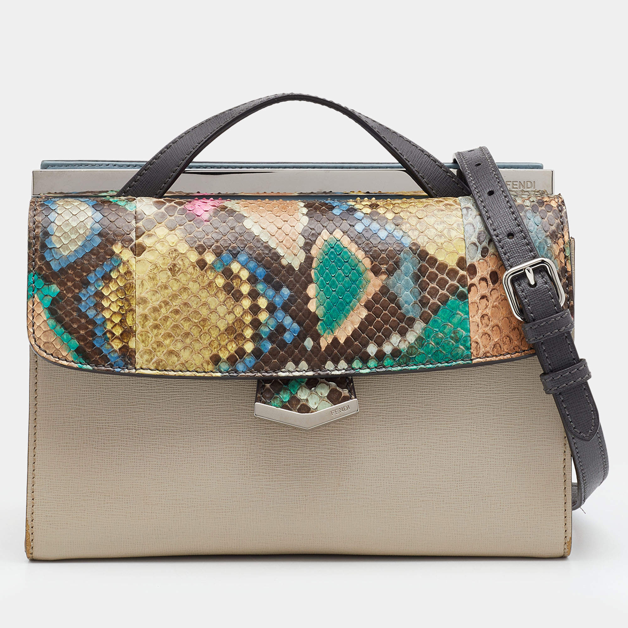 Pre Owned Fendi Multicolor Python And Leather Mini Demi Jour Shoulder Bag