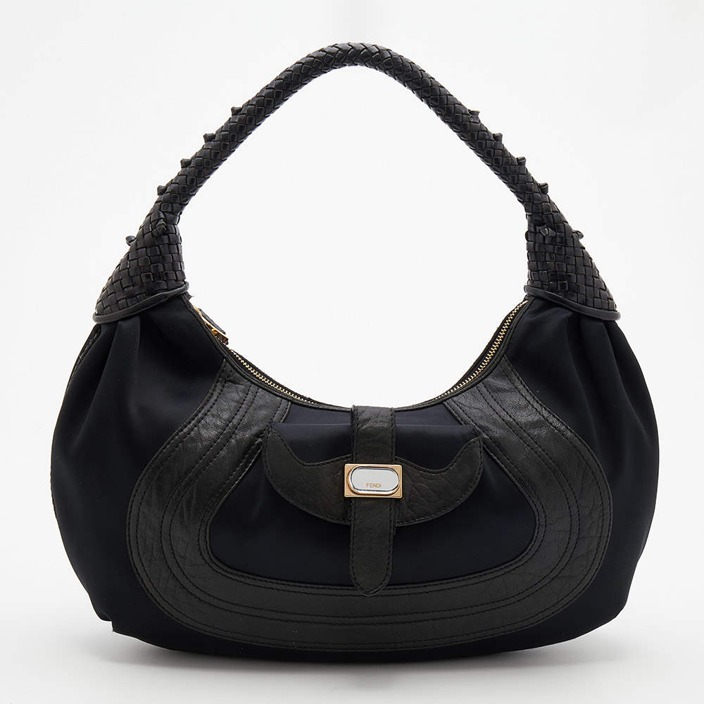 Pre Owned Fendi Black Fabric And Leather Spy Hobo