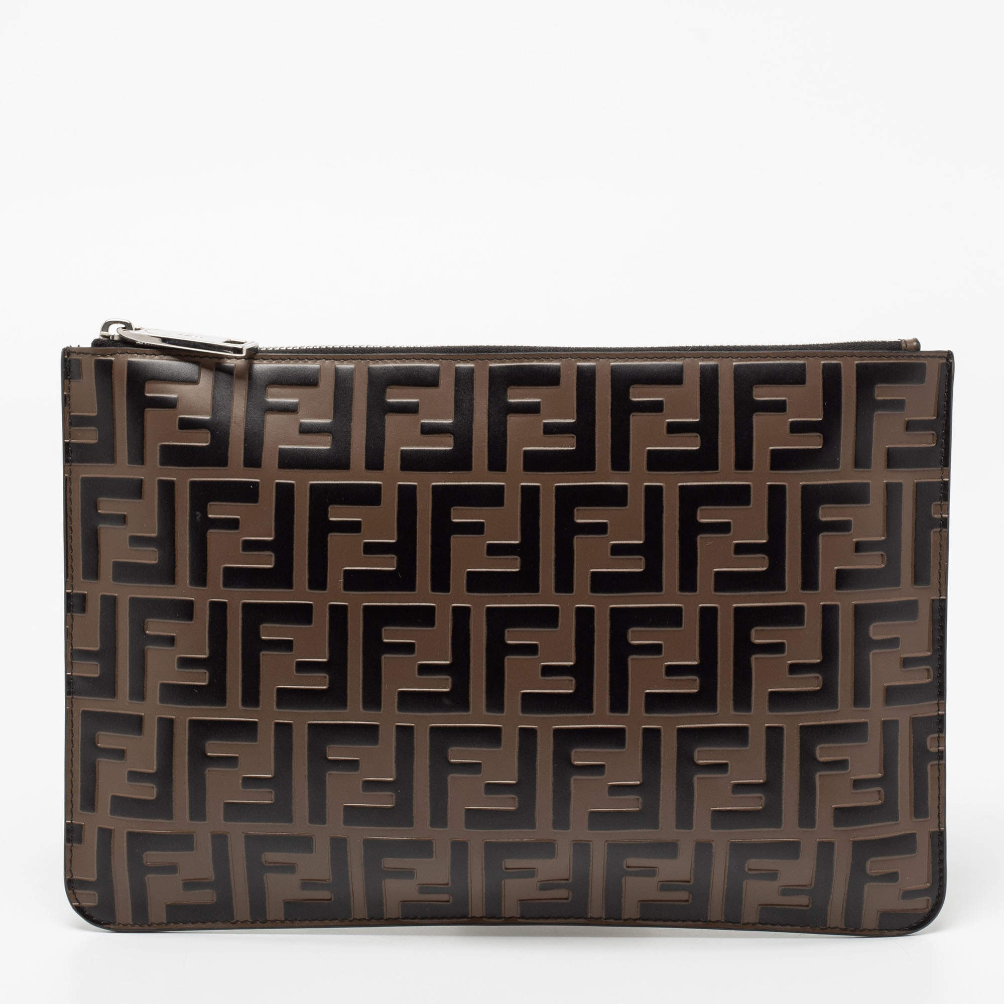 Pre Owned Fendi Tobacco Zucca Coated Canvas Pouch
