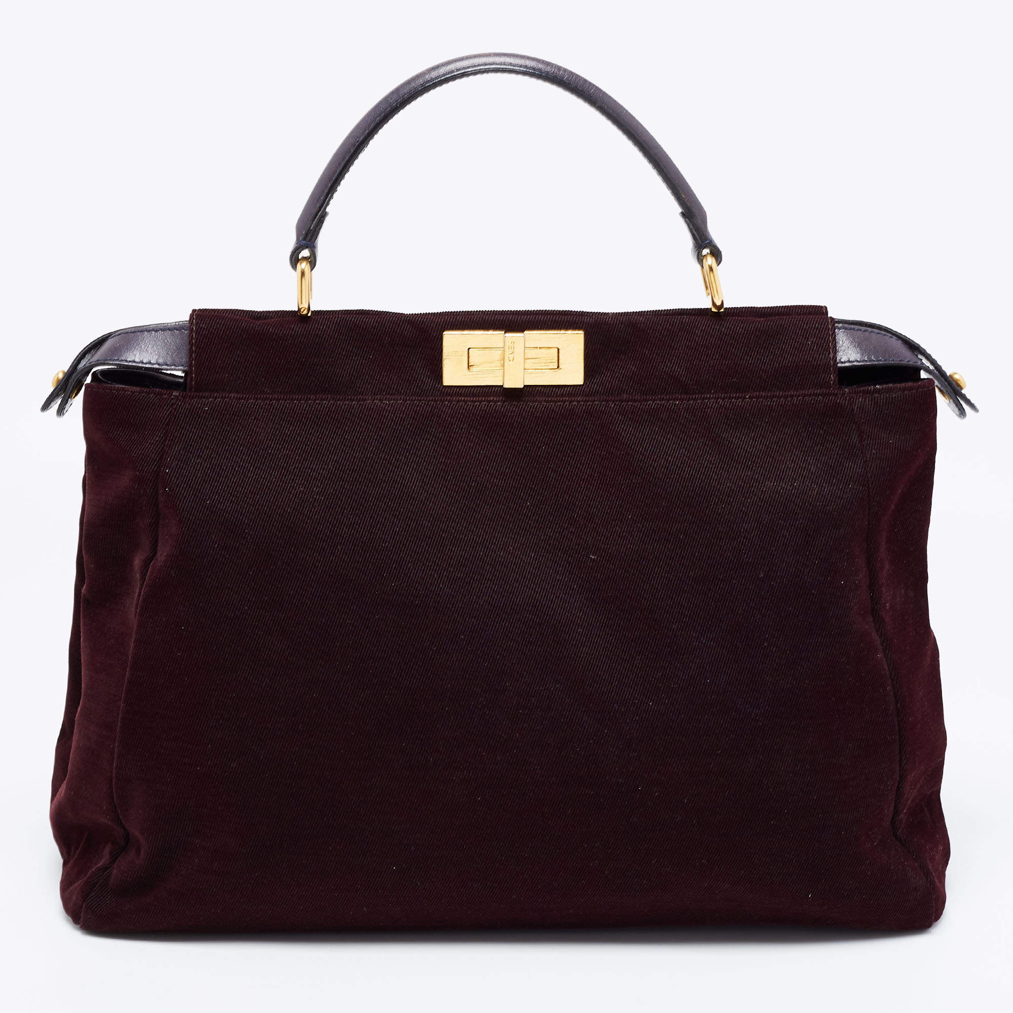 مملوكة مسبقًا Fendi Burgundy/Black Fabric And Leather Large Peekaboo Top Handle Bag