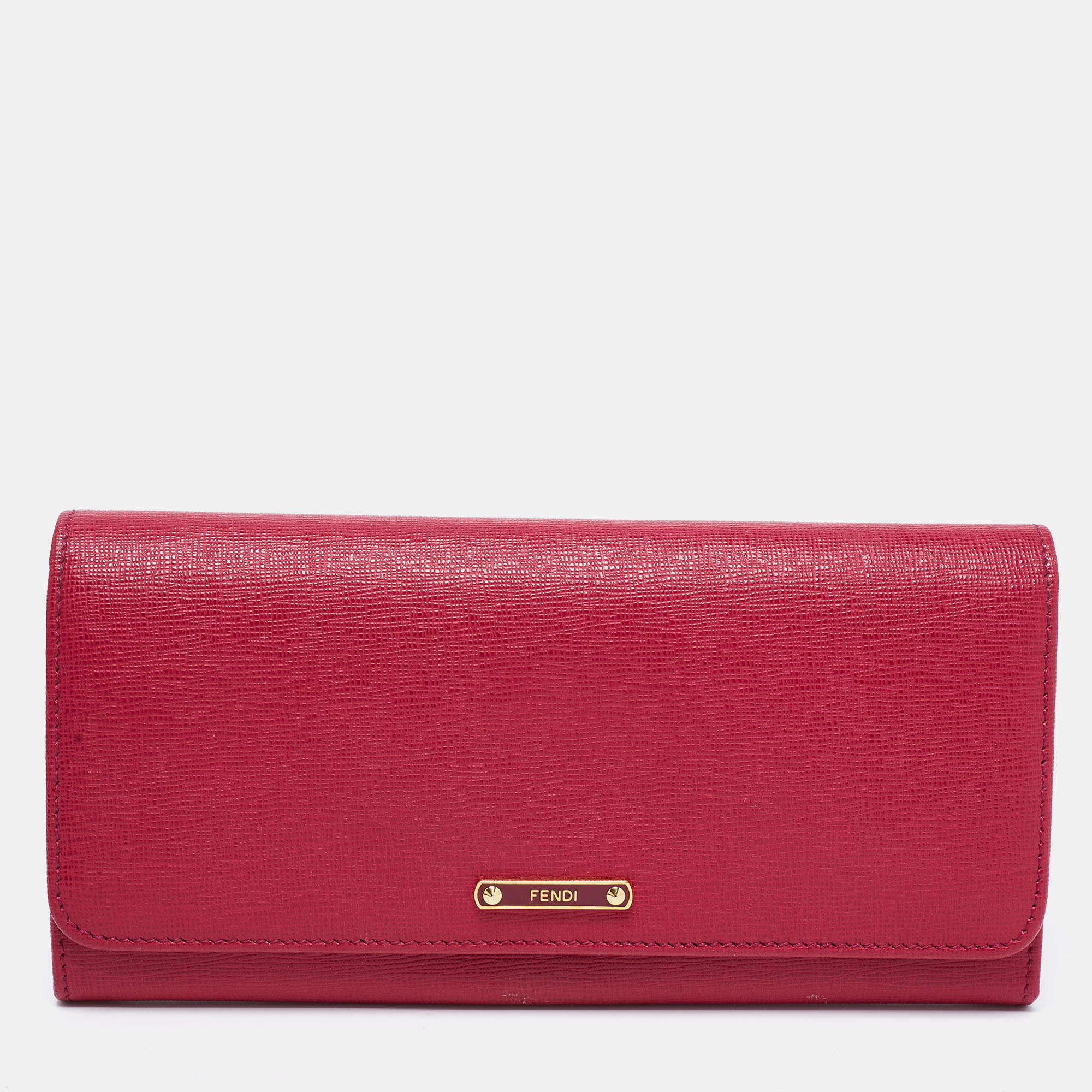 Pre Owned Fendi Pink Leather Flap Continental Wallet