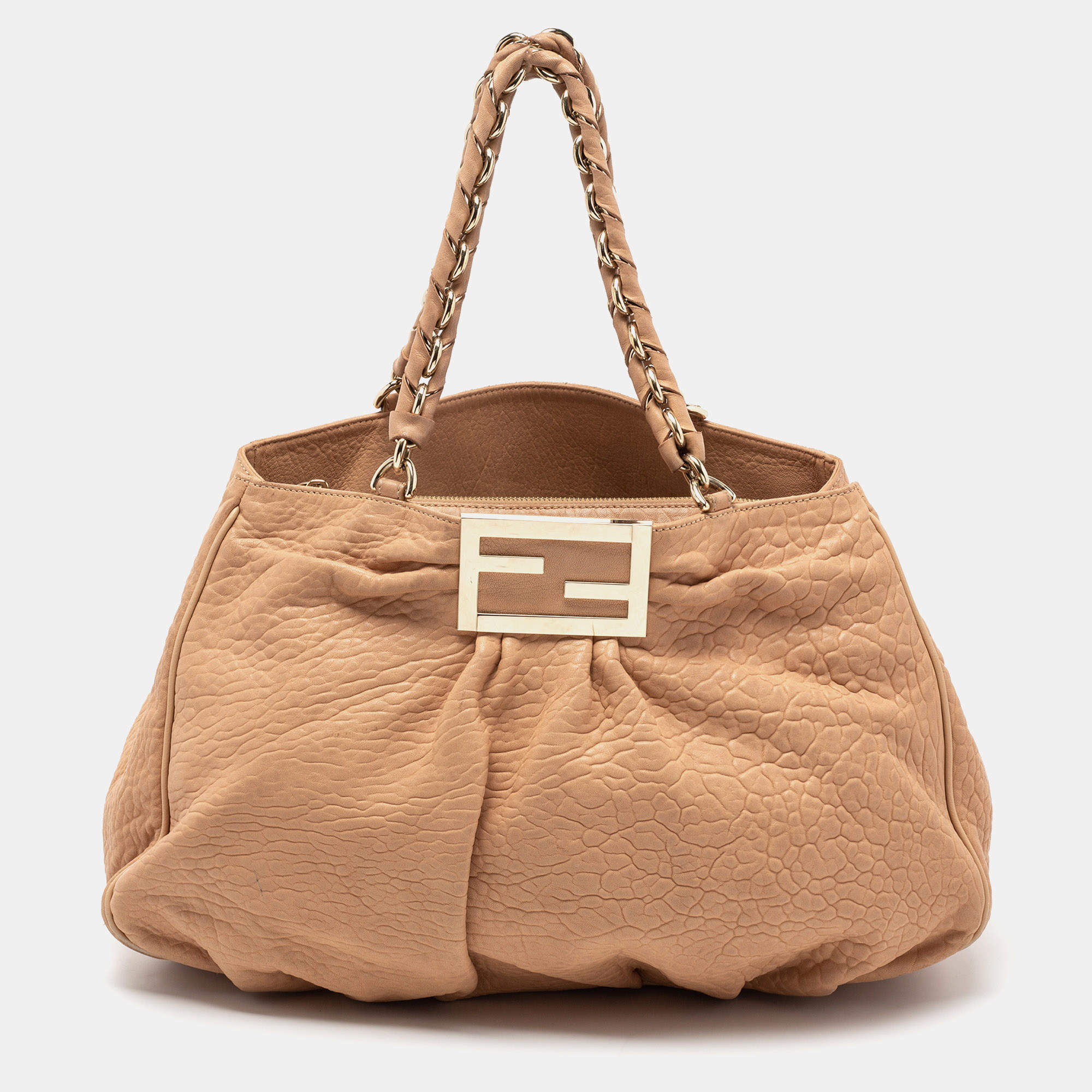 Pre Owned Fendi Beige Leather Large Mia Satchel