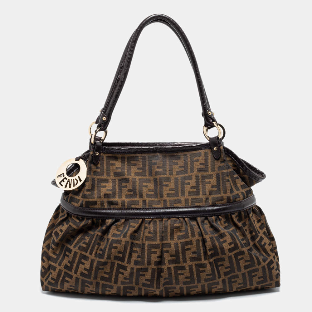 Pre Owned Fendi Tobacco Zucca Canvas and Leather Large Chef Tote