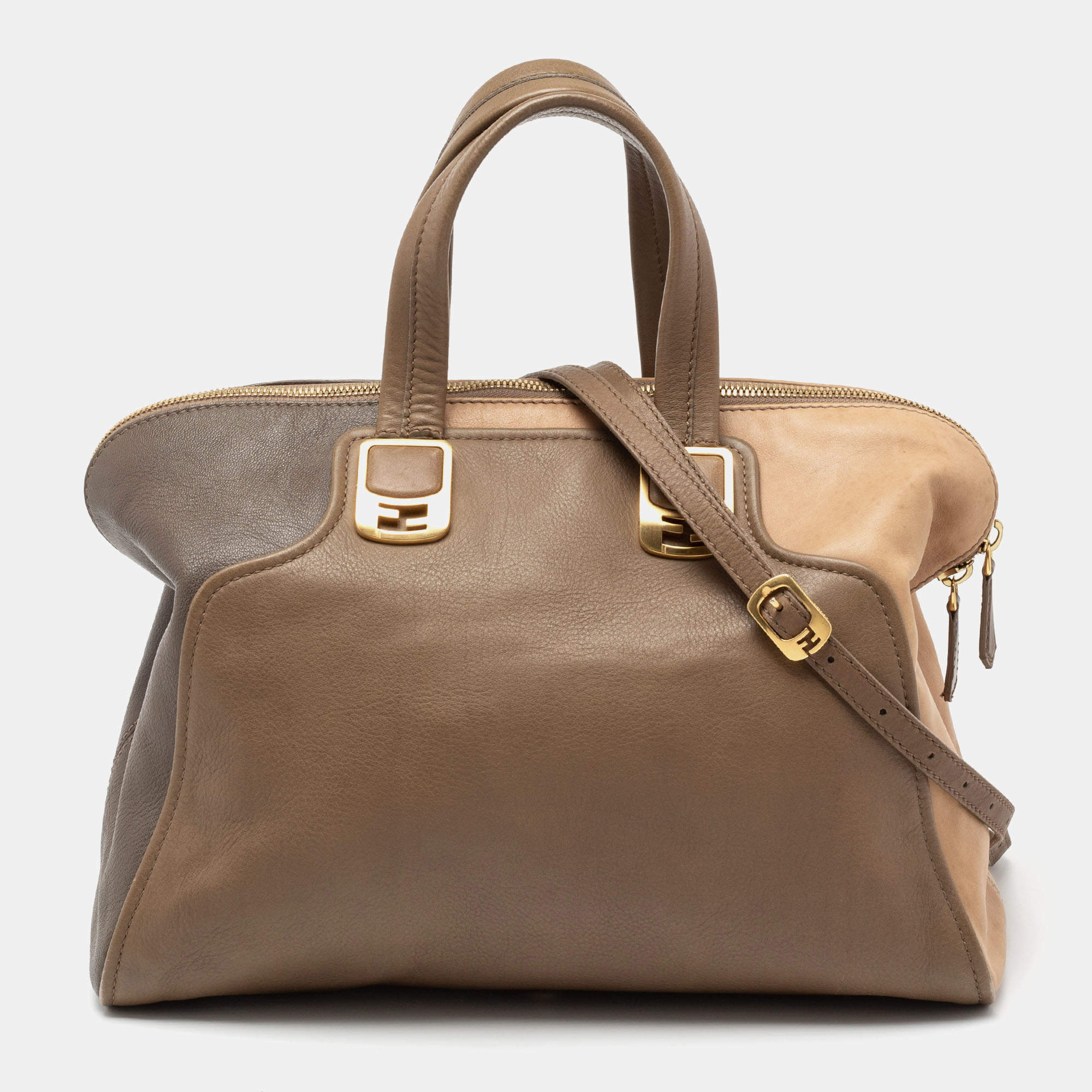 Pre Owned حقيبة ساتشل فندي شاميليون جلد بيج/بني