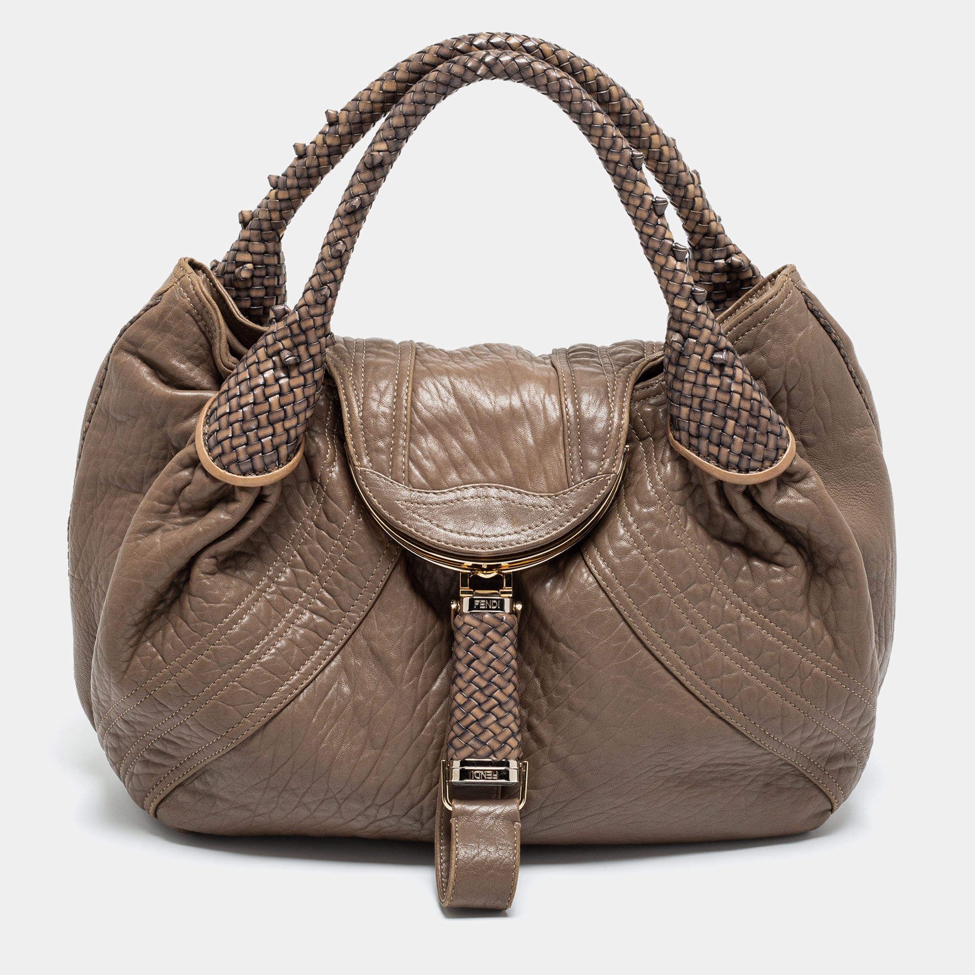 Pre Owned Fendi Brown Leather Spy Hobo