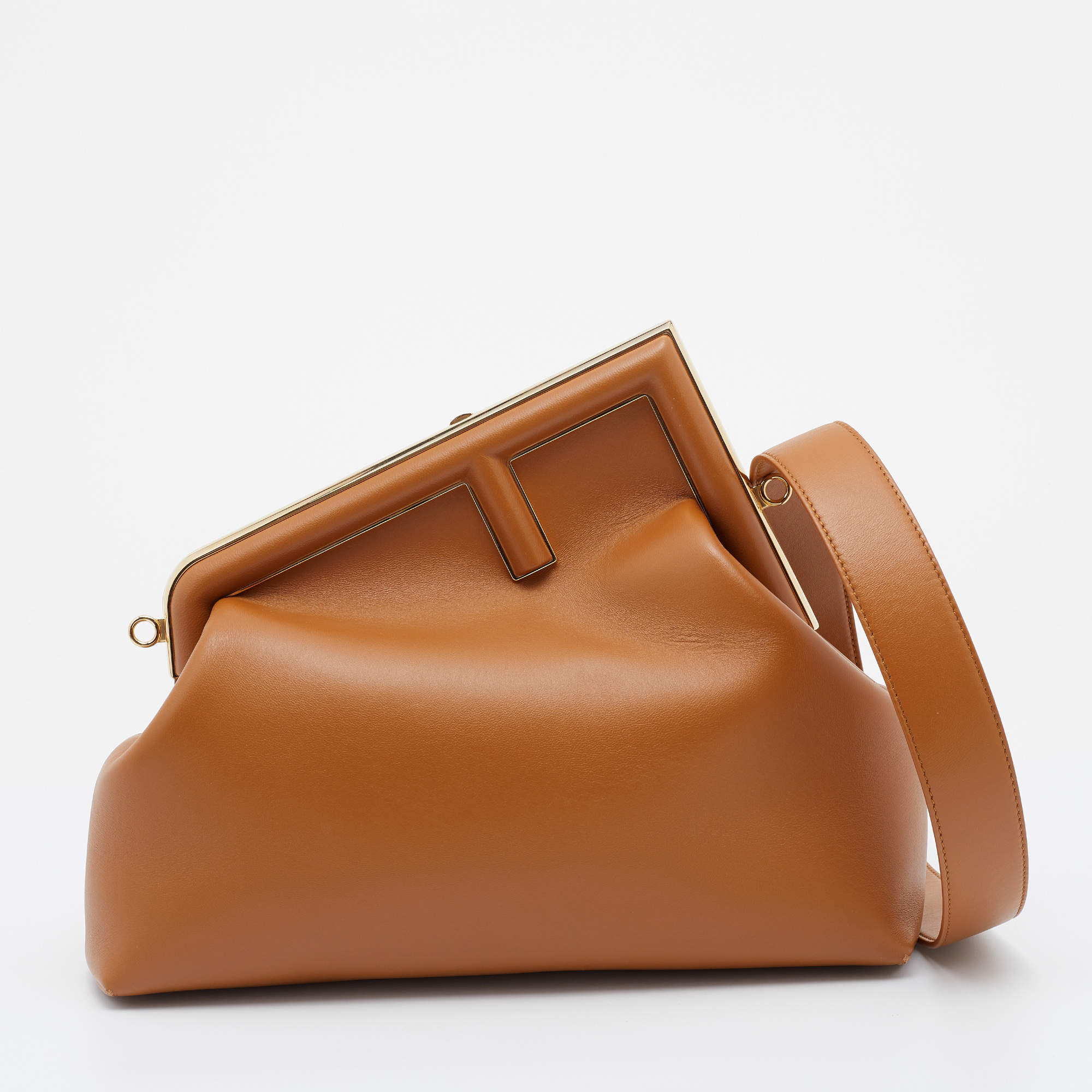 Pre Owned Fendi Brown Leather Small Fendi First Clutch