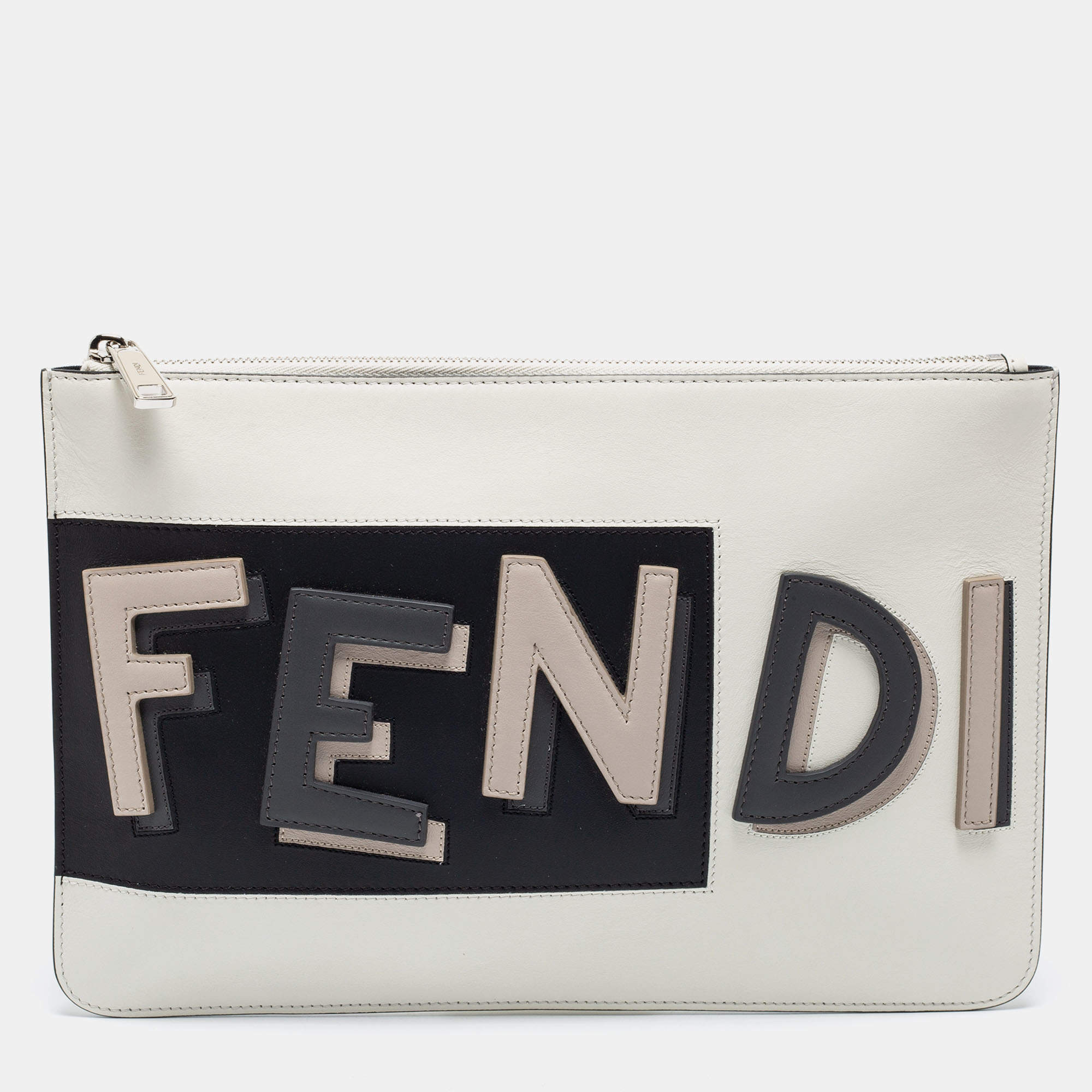 Pre Owned Fendi Multicolor Leather Logo Flat Pouch 