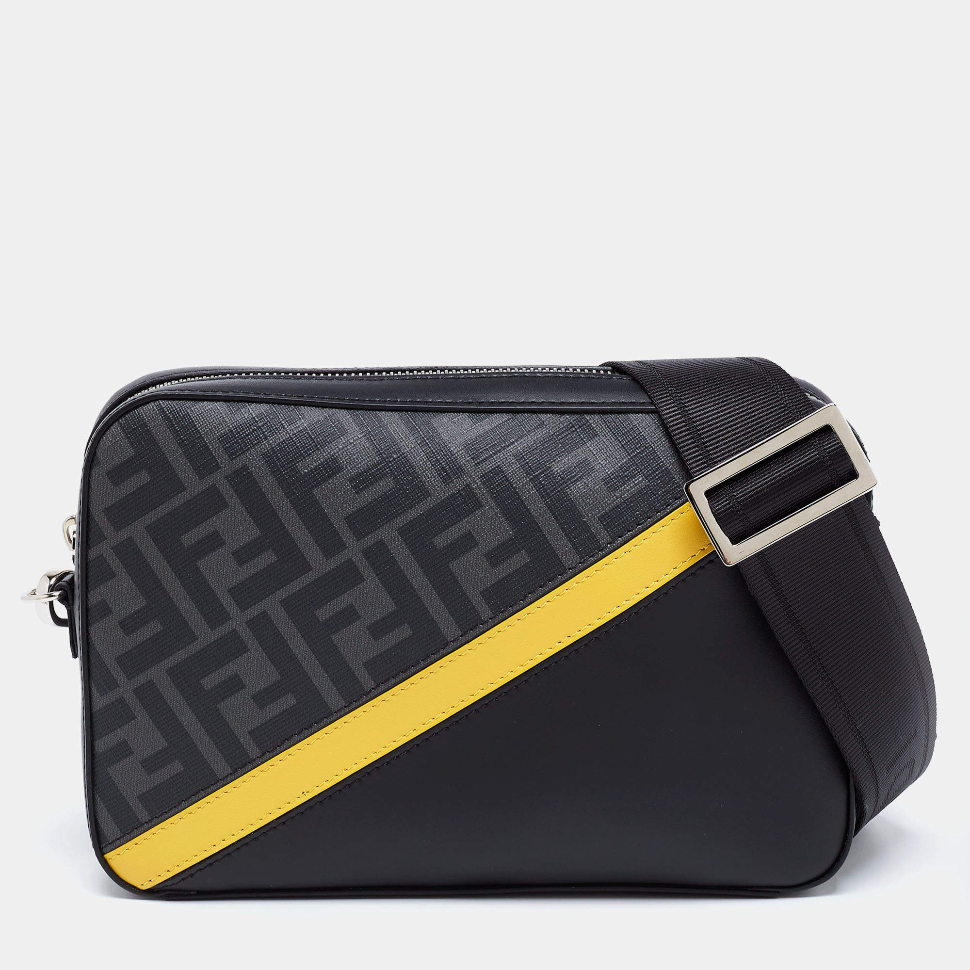 Pre Owned Fendi Black /Grey Zucca Coated Canvas and Leather Camera Bag