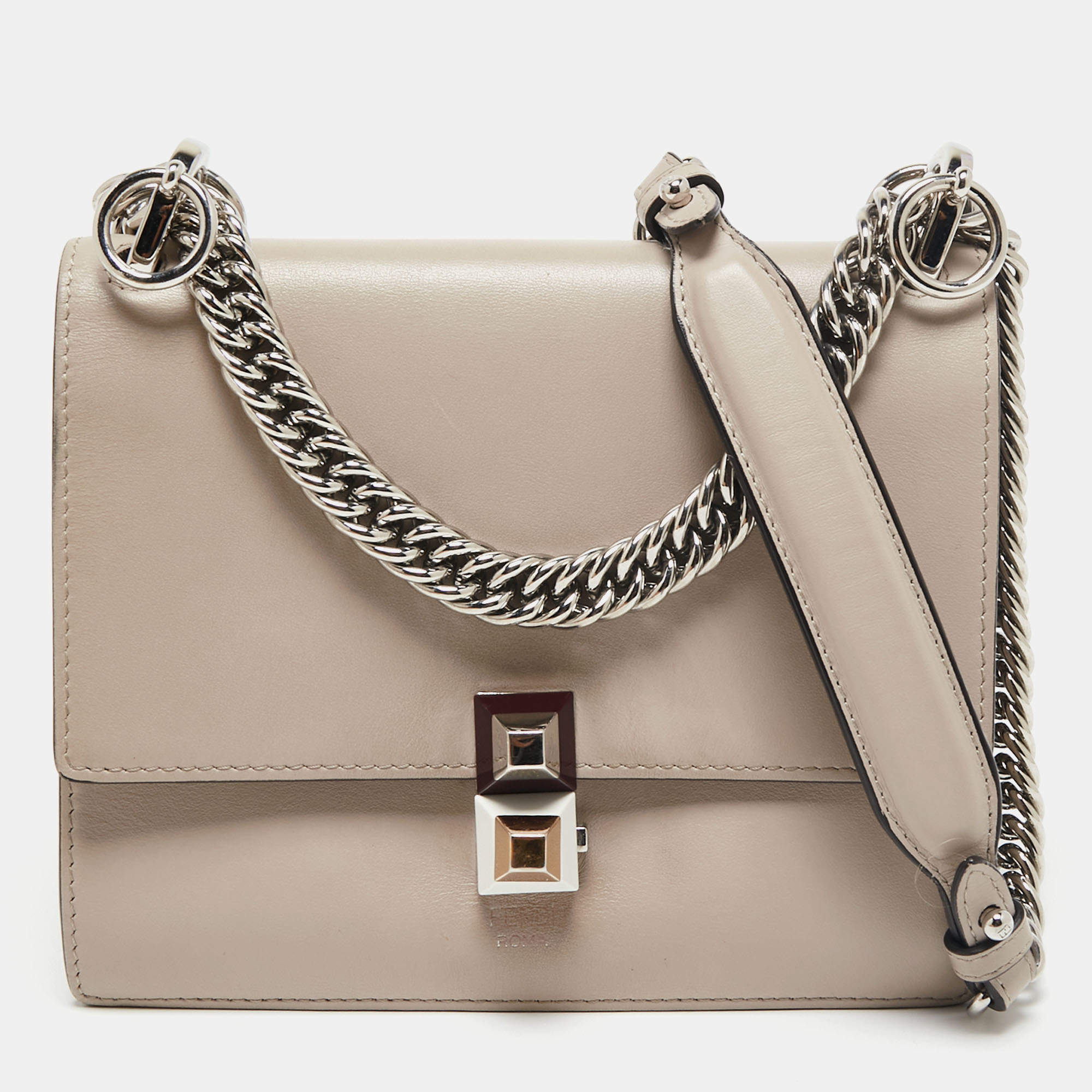 Pre Owned Fendi Grey Leather Small Kan I Shoulder Bag