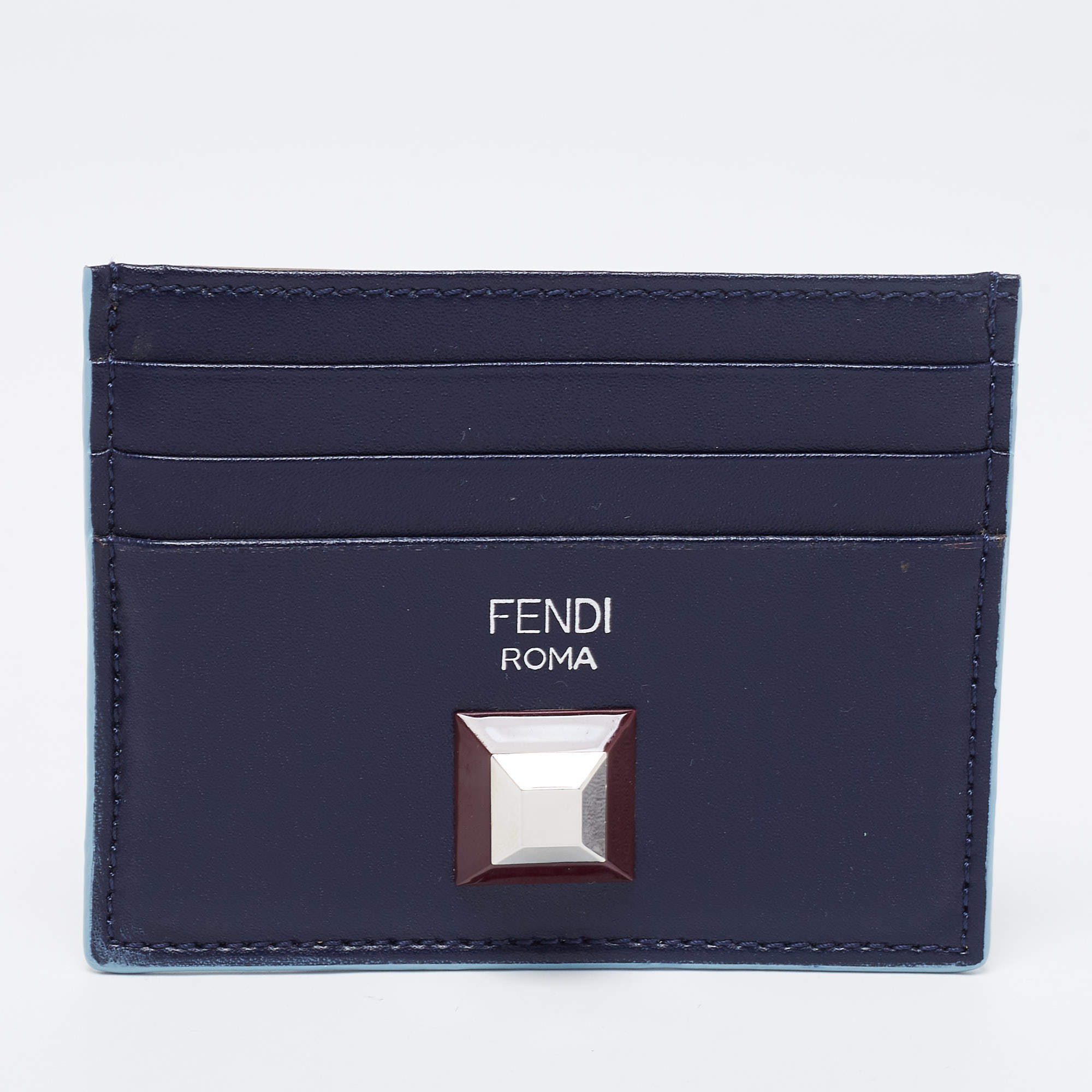 Pre Owned Fendi Multicolor Leather Rainbow Stud Card Holder
