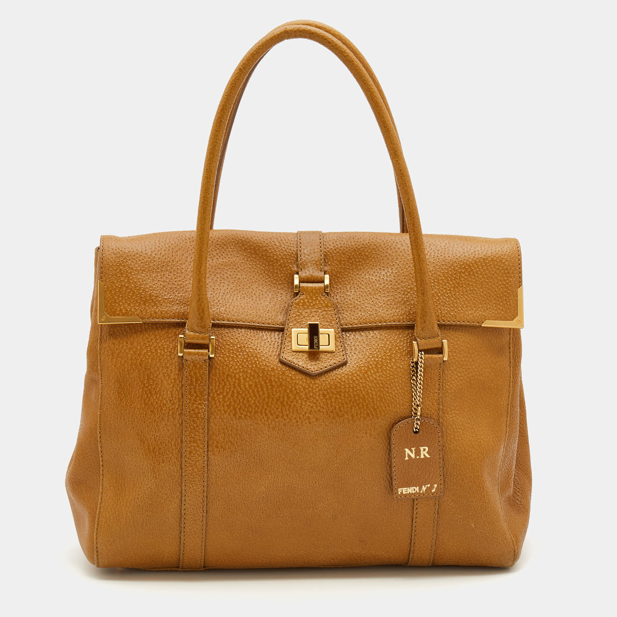 Pre Owned Fendi Caramel Textured Leather Large Linda Satchel 