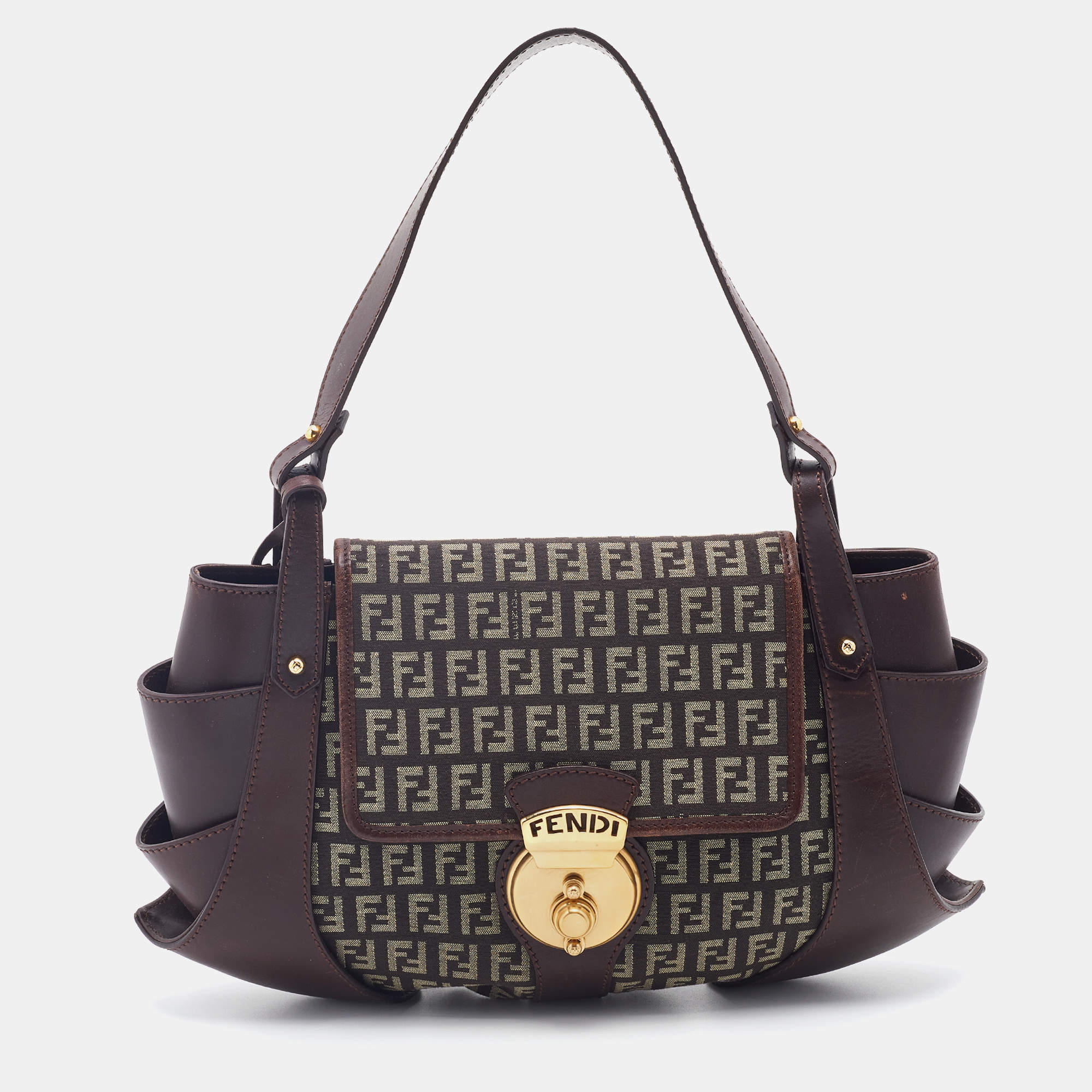 مملوكة مسبقًا Fendi Brown/Tobacco Zucchino Canvas and Leather Borsa Tuc Hobo