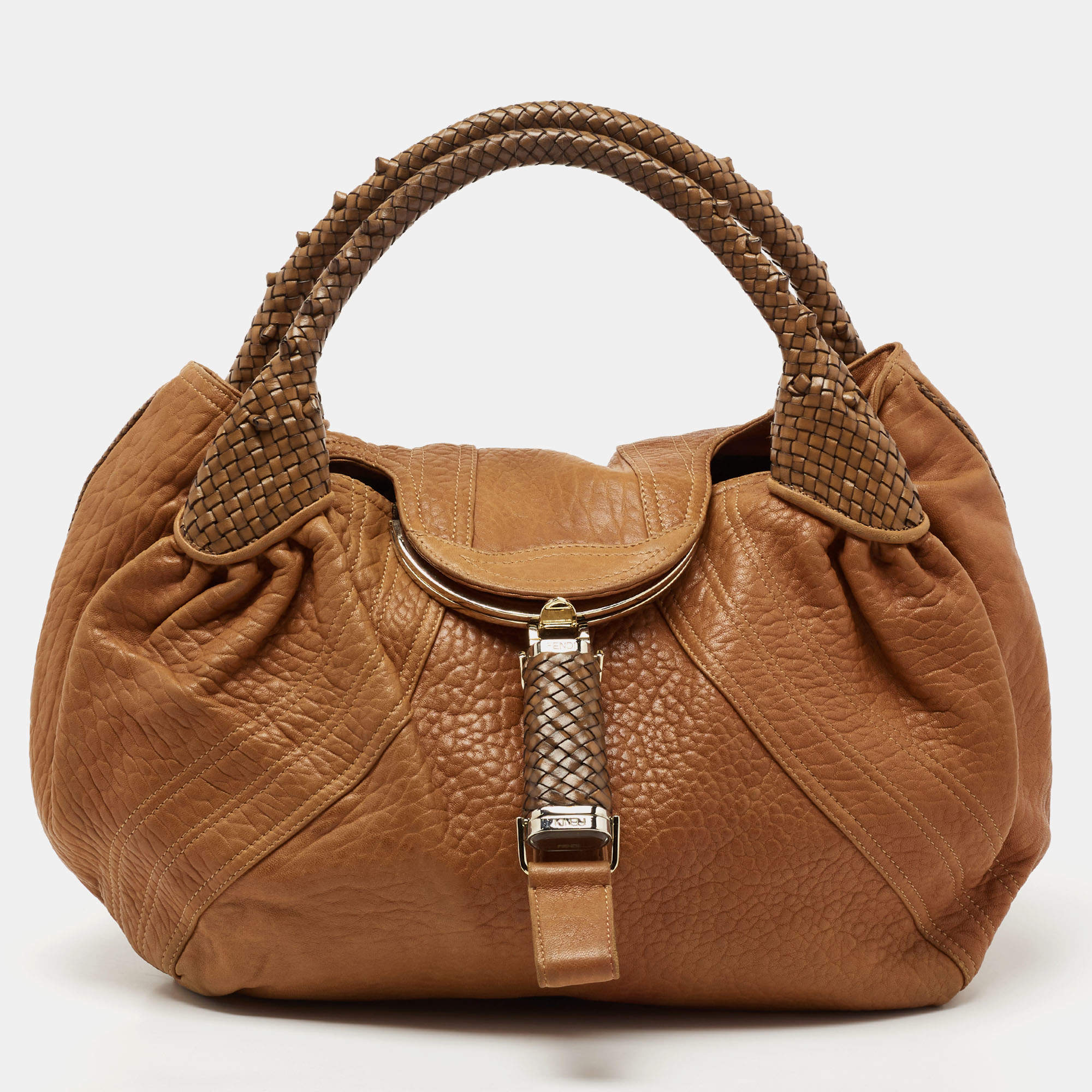 Pre Owned Fendi Brown Pebbled Leather Spy Bag