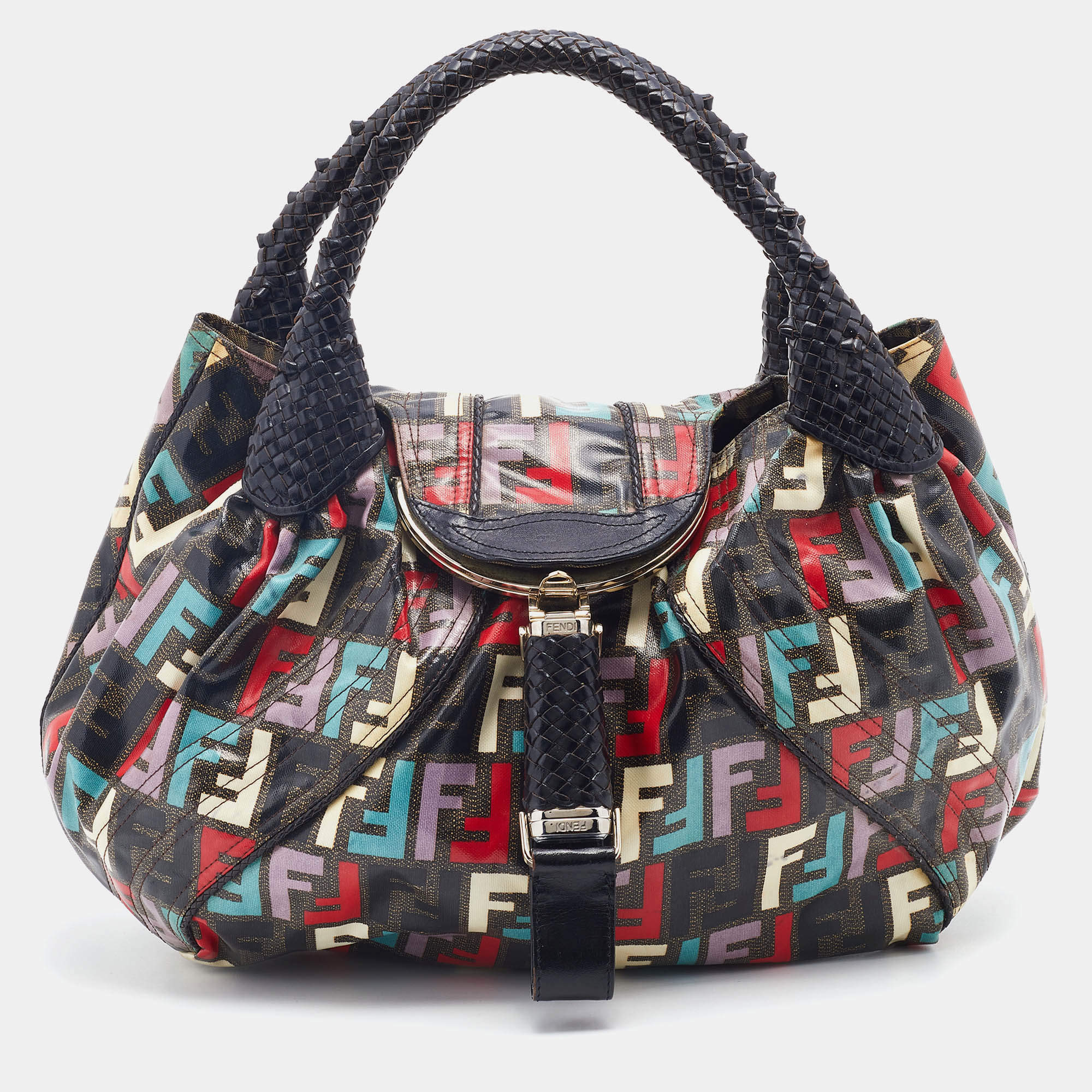 Pre Owned Fendi Multicolor Zucca Print Coated Canvas Spy Hobo Bag