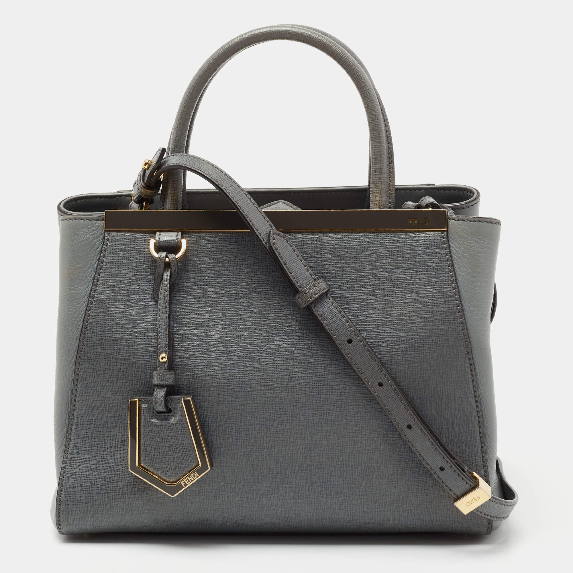 Pre Owned Fendi Grey Saffiano Leather Small 2Jours Tote