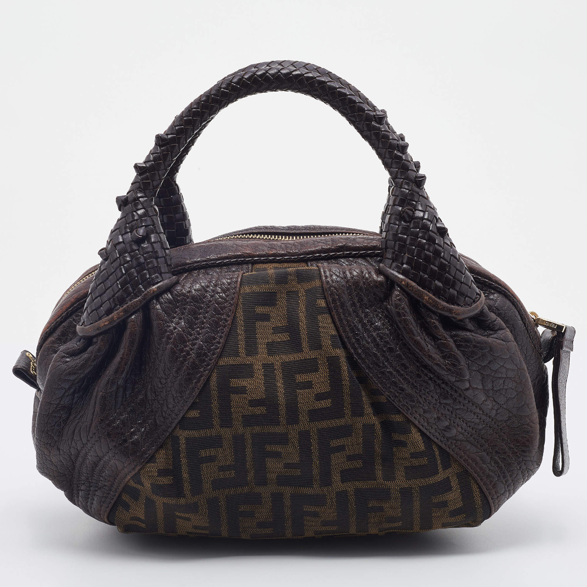 Pre Owned Fendi Brown Zucca Canvas And Leather Baby Spy Hobo