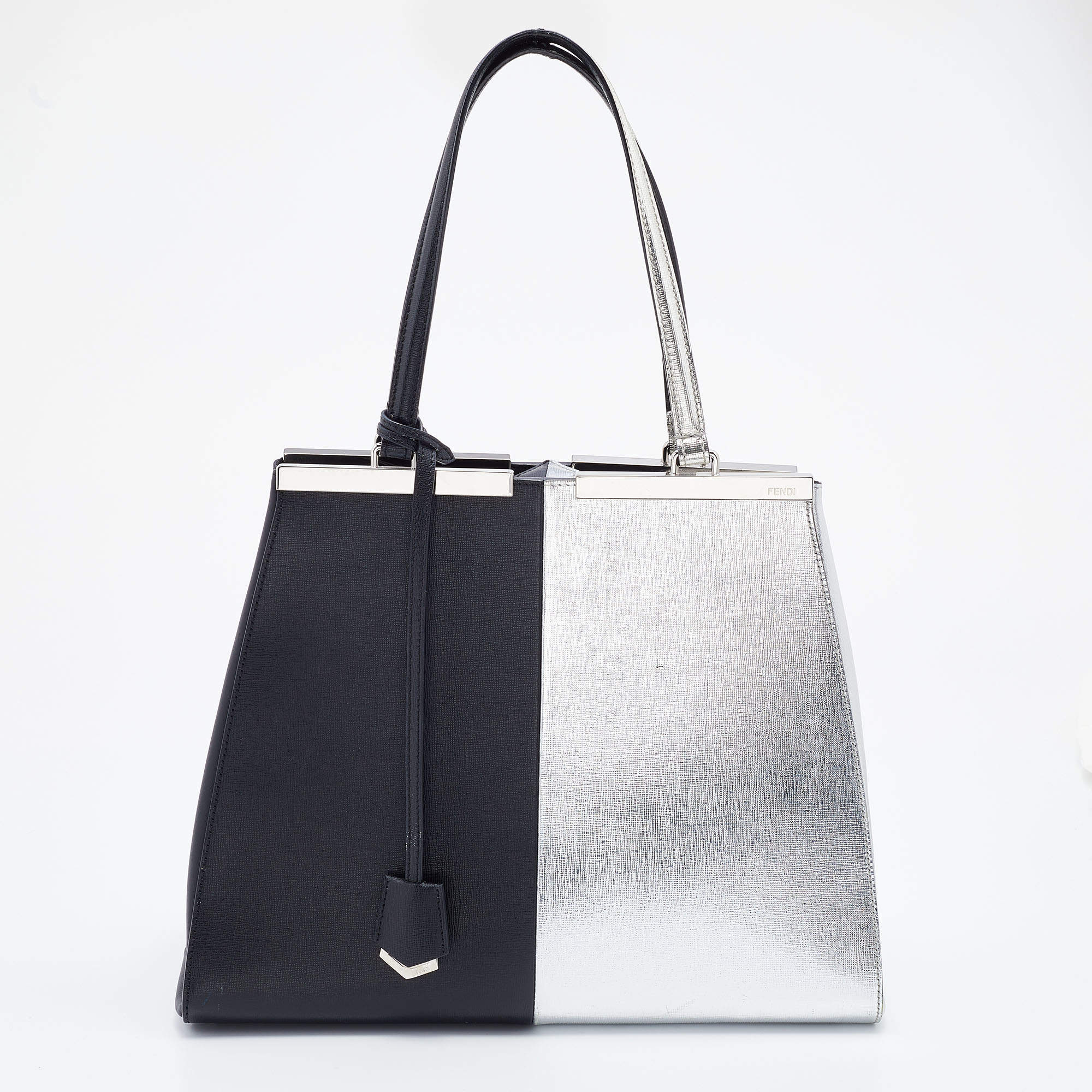 Pre Owned Fendi Black/SIlver Leather Large 3Jours Tote