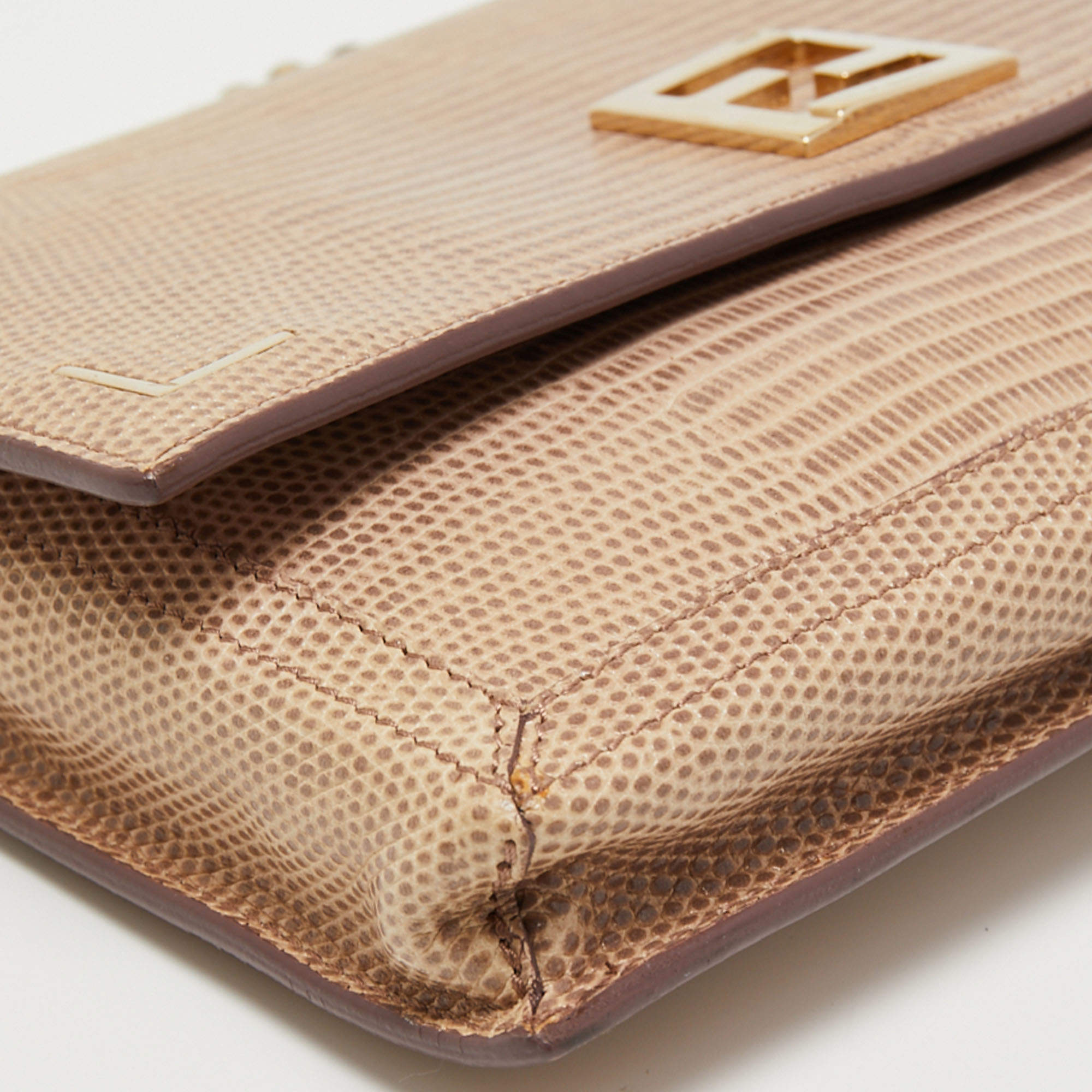 Fendi Beige Lizard Embossed Leather Wallet On Chain Fendi