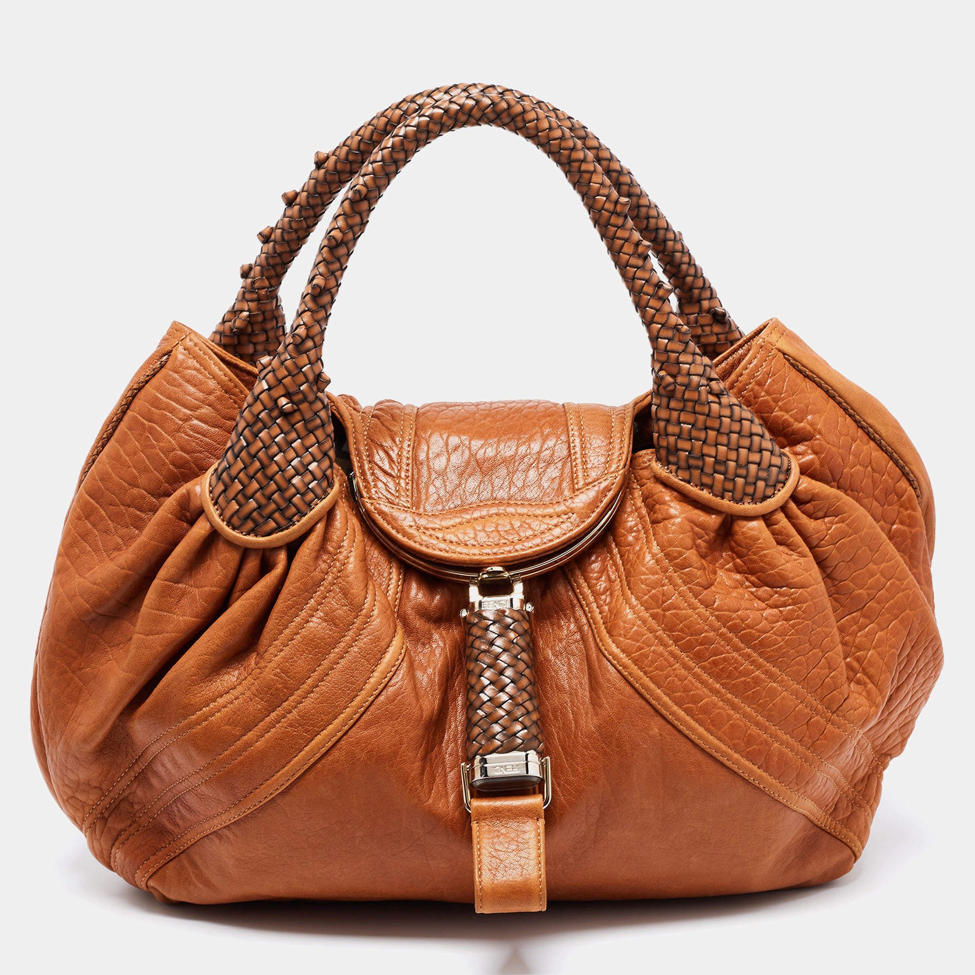 Pre Owned Fendi Brown Pebbled Leather Spy Bag