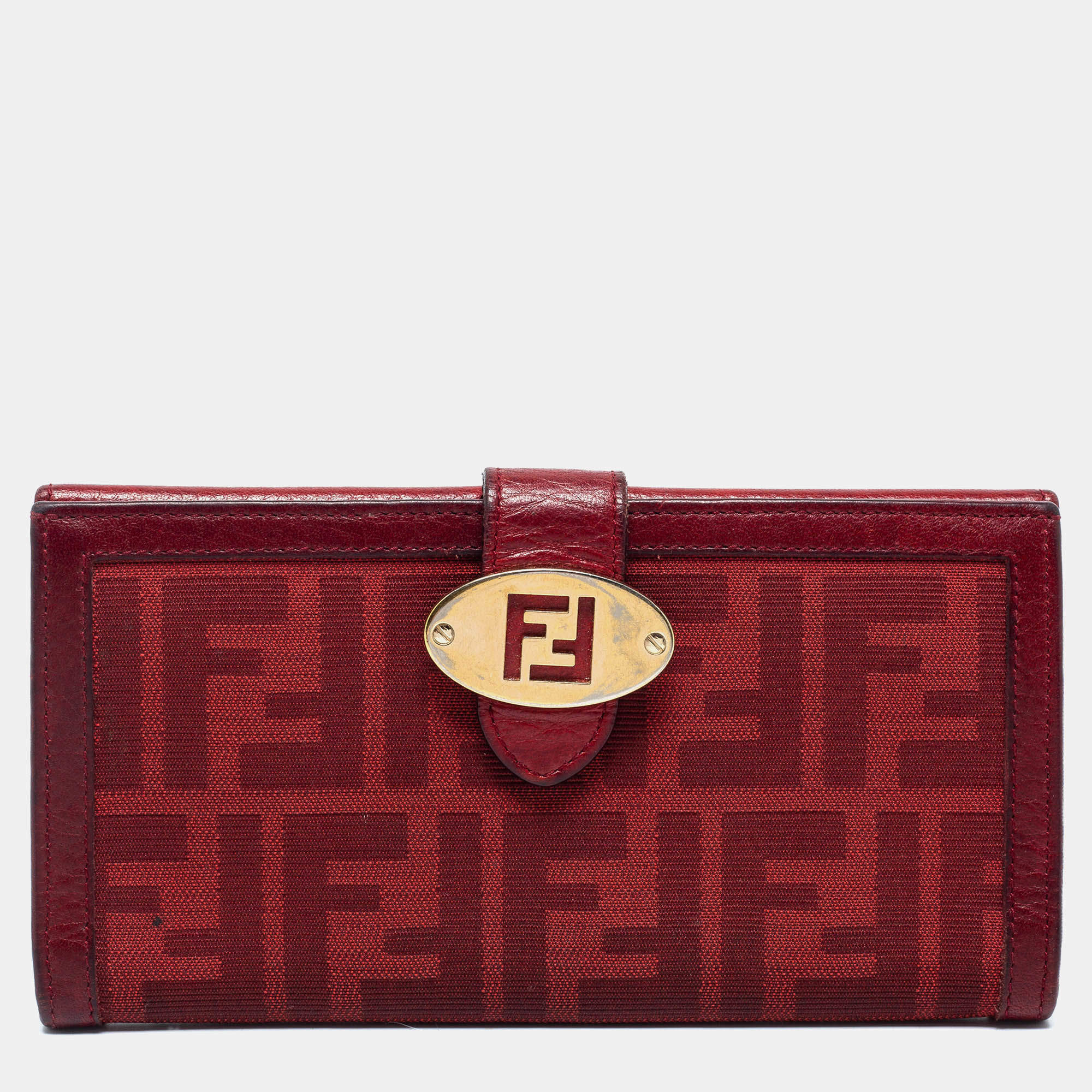 مملوكة مسبقًا Fendi Red Zucca Canvas and Leather Flap Continental Wallet