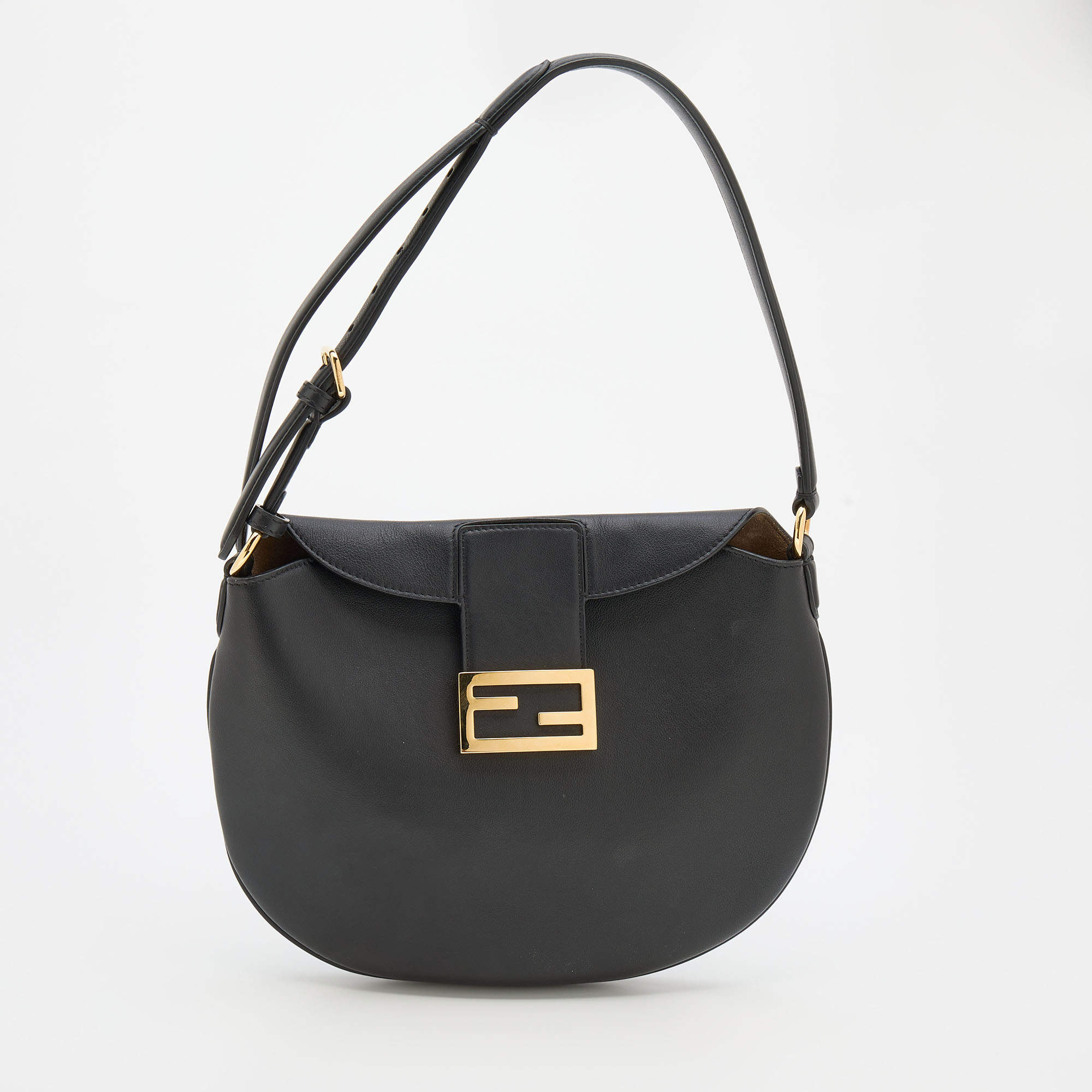 Pre Owned Fendi Black Leather Small Croissant Hobo