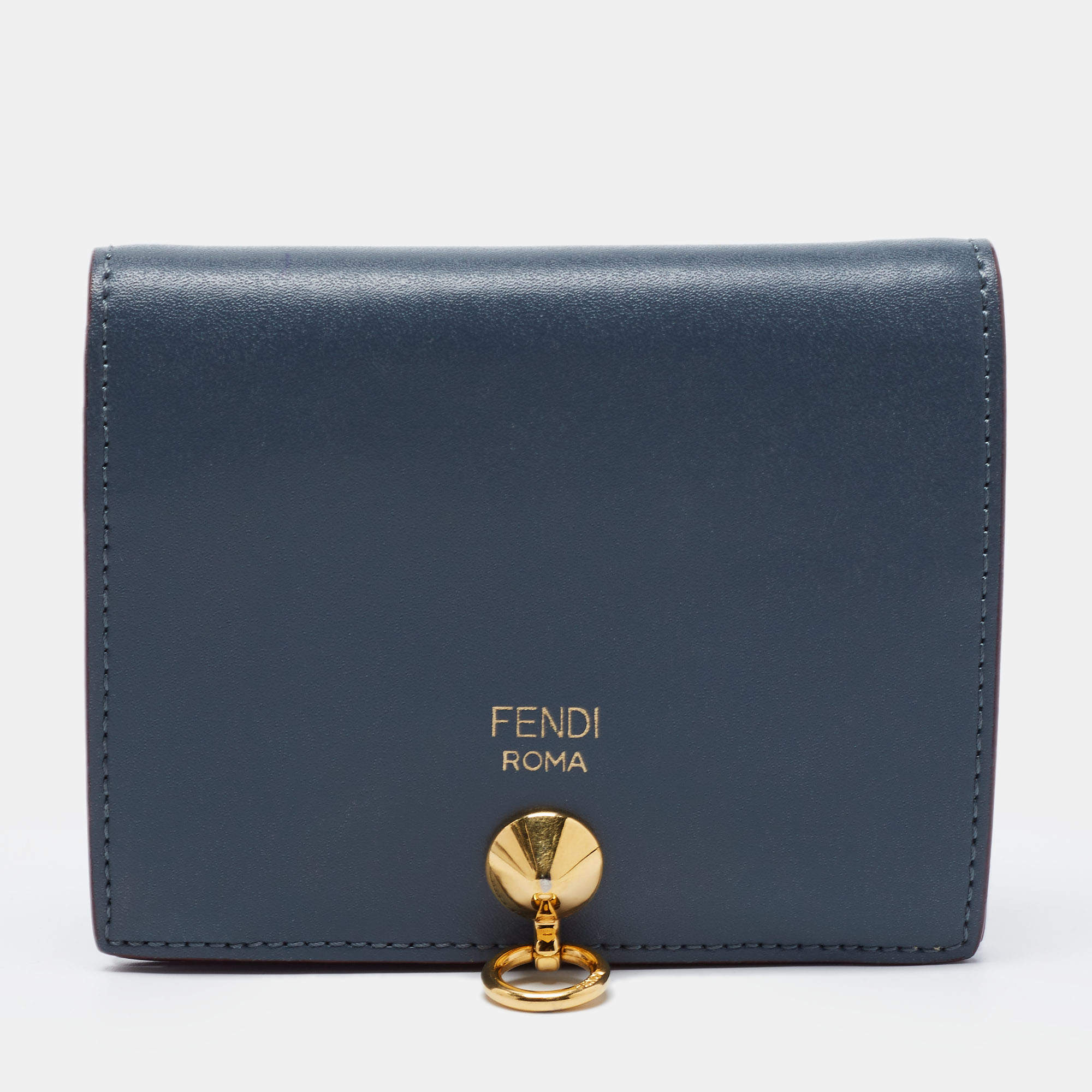 Pre Owned Fend Teal Leather By The Way Bifold Wallet