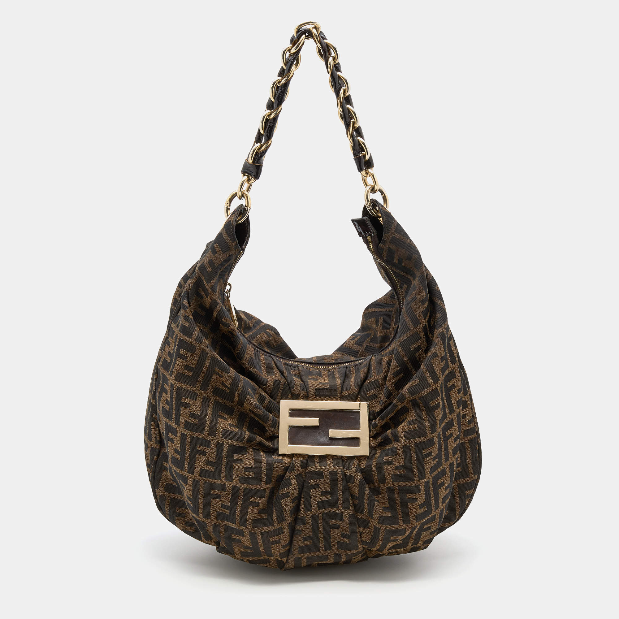 Pre Owned Fendi Tobacco Zucca Canvas Mia Hobo