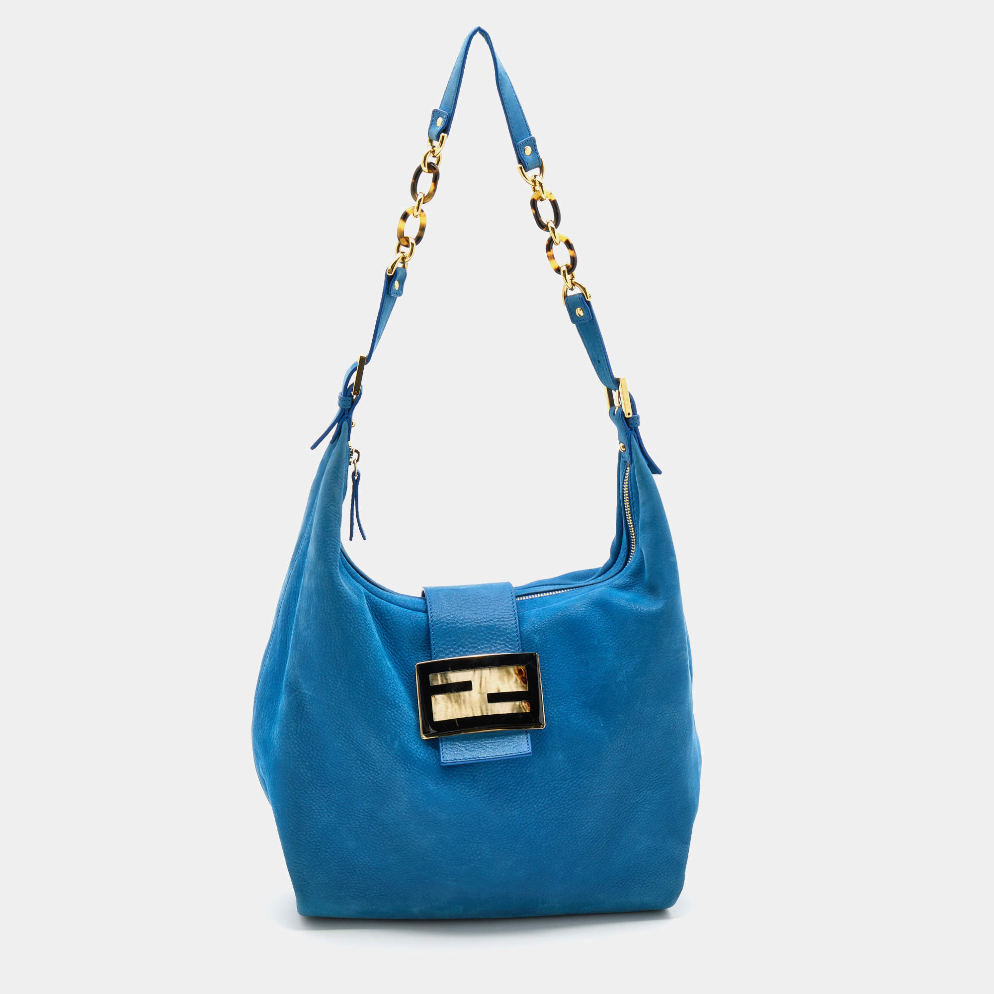Pre Owned Fendi Blue Iridescent Nubuck Leather Forever Hobo