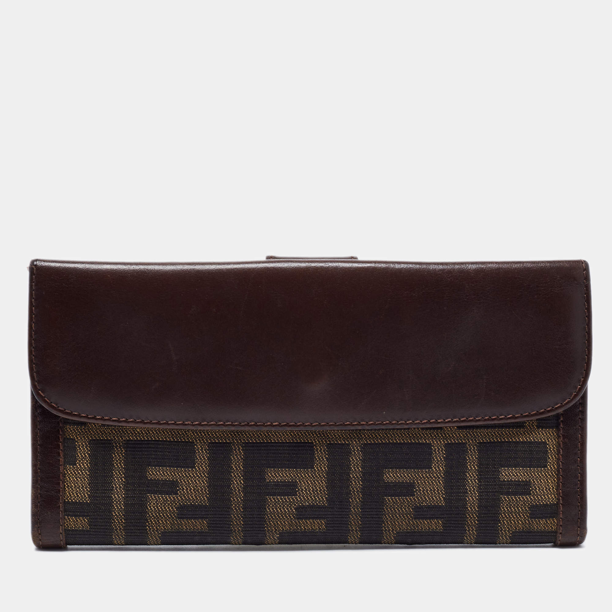 Pre Owned Fendi Tobacco Zucca Canvas and Leather Wallet