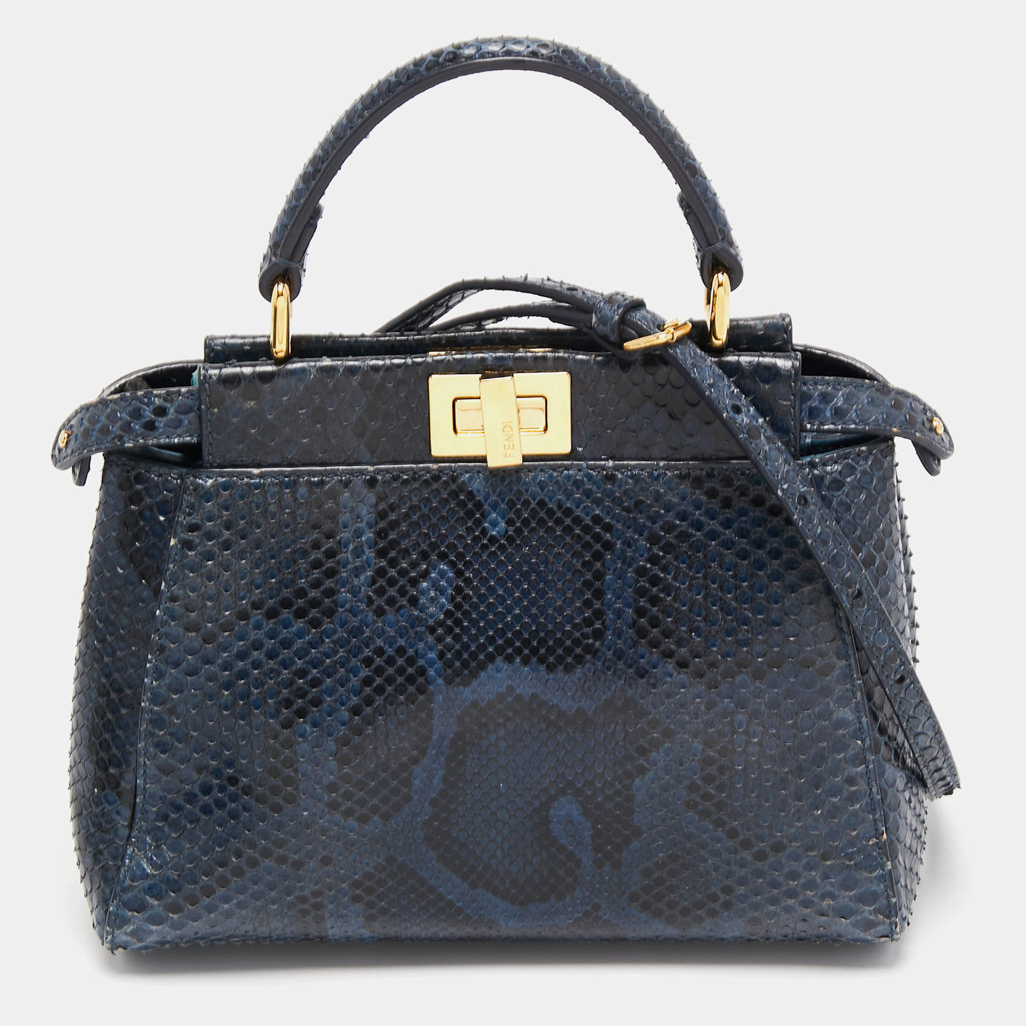 مملوكة مسبقًا Fendi Blue Python Leather Mini Peekaboo Top Handle Bag