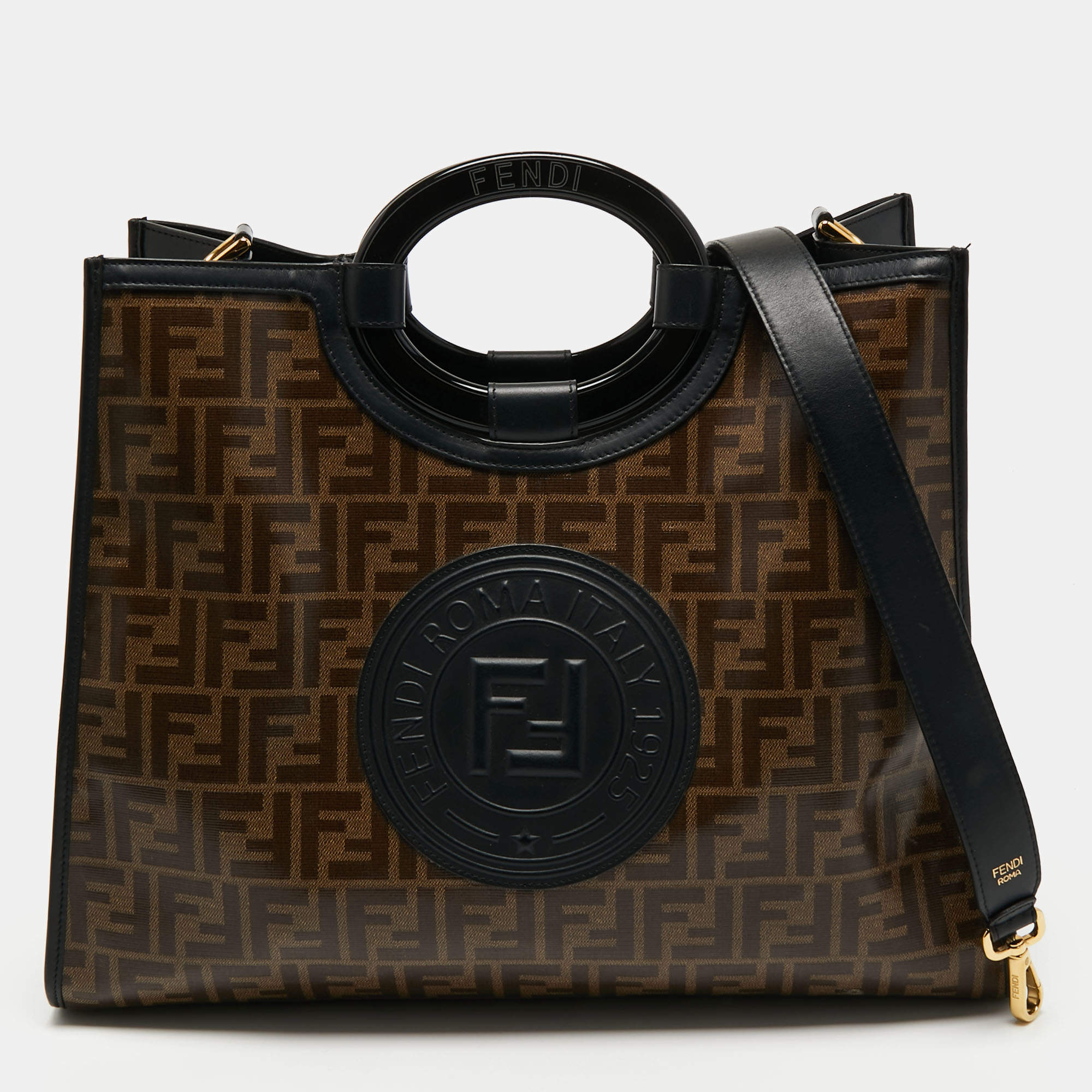 مملوكة مسبقًا Fendi Tobacco/Black Zucca Coated Canvas and Leather Medium Runaway Shopper Tote