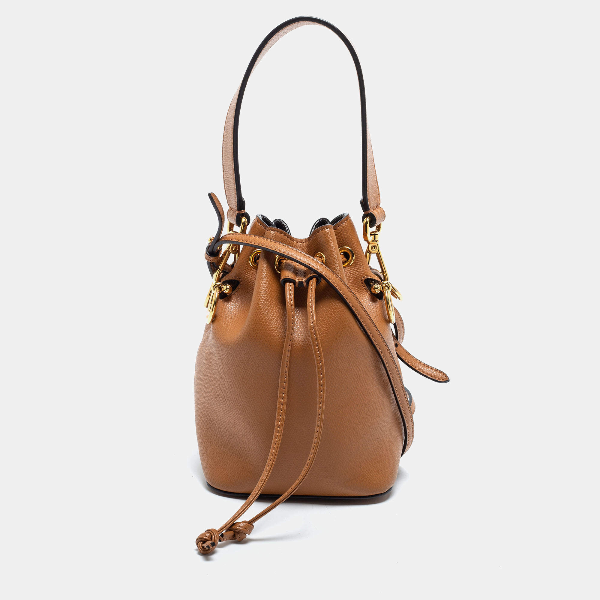 Pre Owned Fendi Brown Leather Mini Mon Tresor Drawstring Bucket Bag
