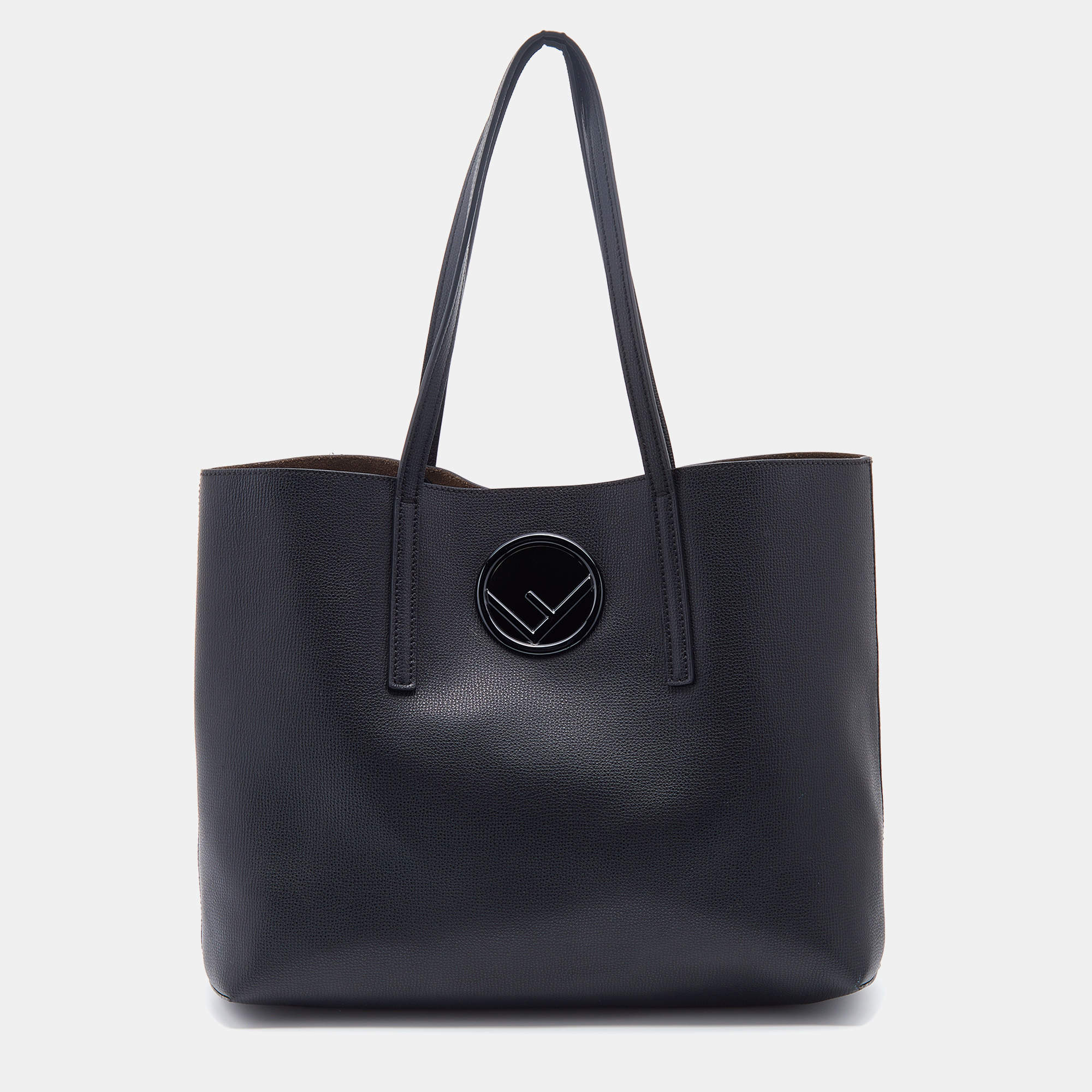 Pre Owned Fendi Black Cutout Leather Kan I Shopper Tote 