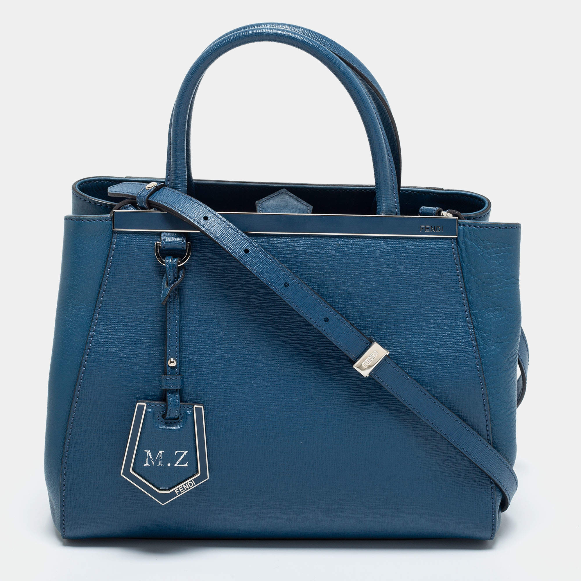Pre Owned Fendi Blue Leather Small 2Jours Tote