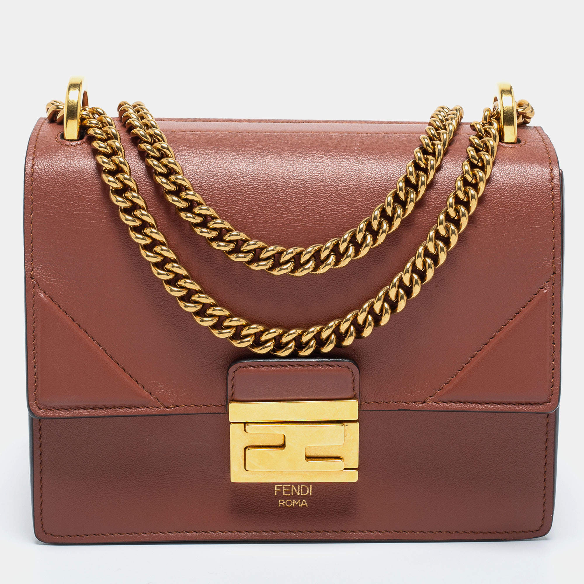 Pre Owned Fendi Brown Leather Small Kan U Shoulder Bag
