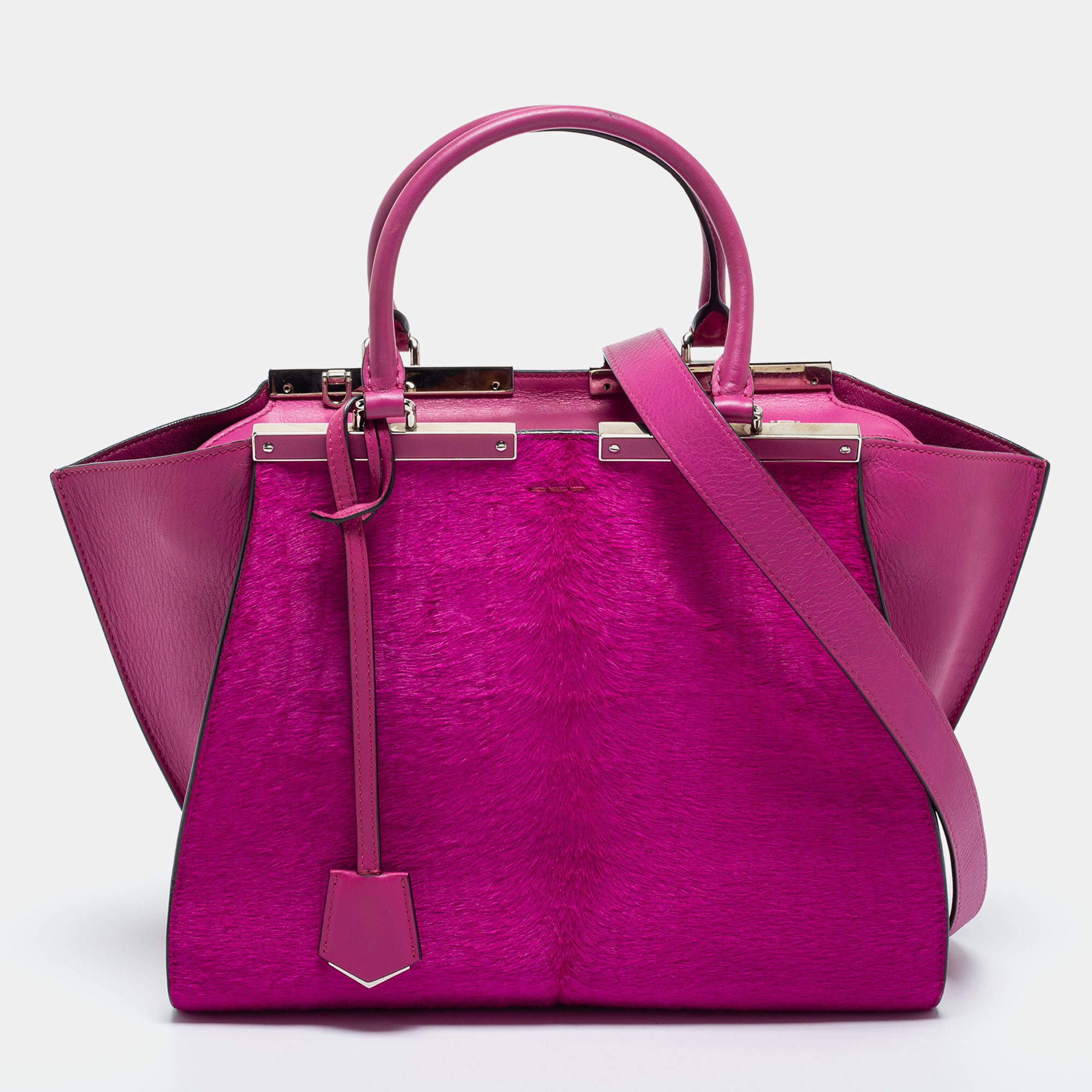 Pre Owned Fendi Fuchsia Leather and Calf Hair 3Jours Tote