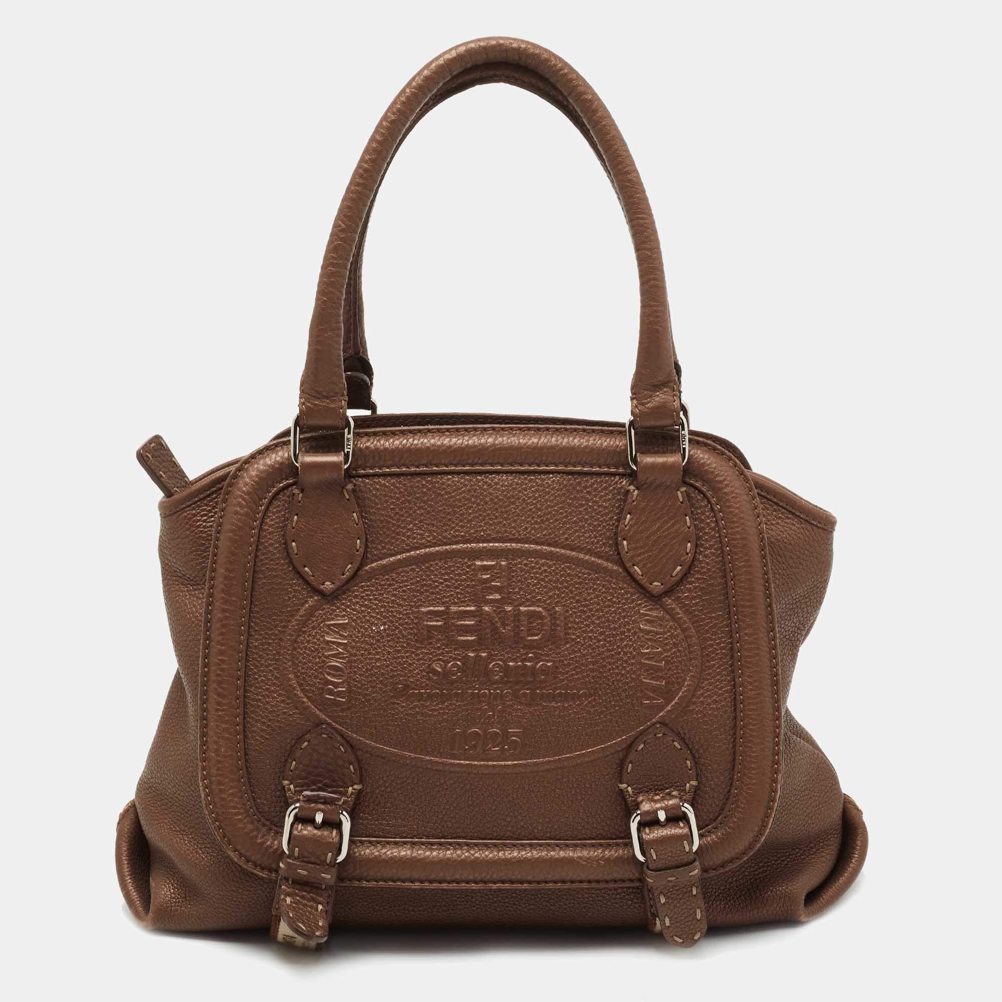 Pre Owned Fendi Brown Selleria Leather Tote