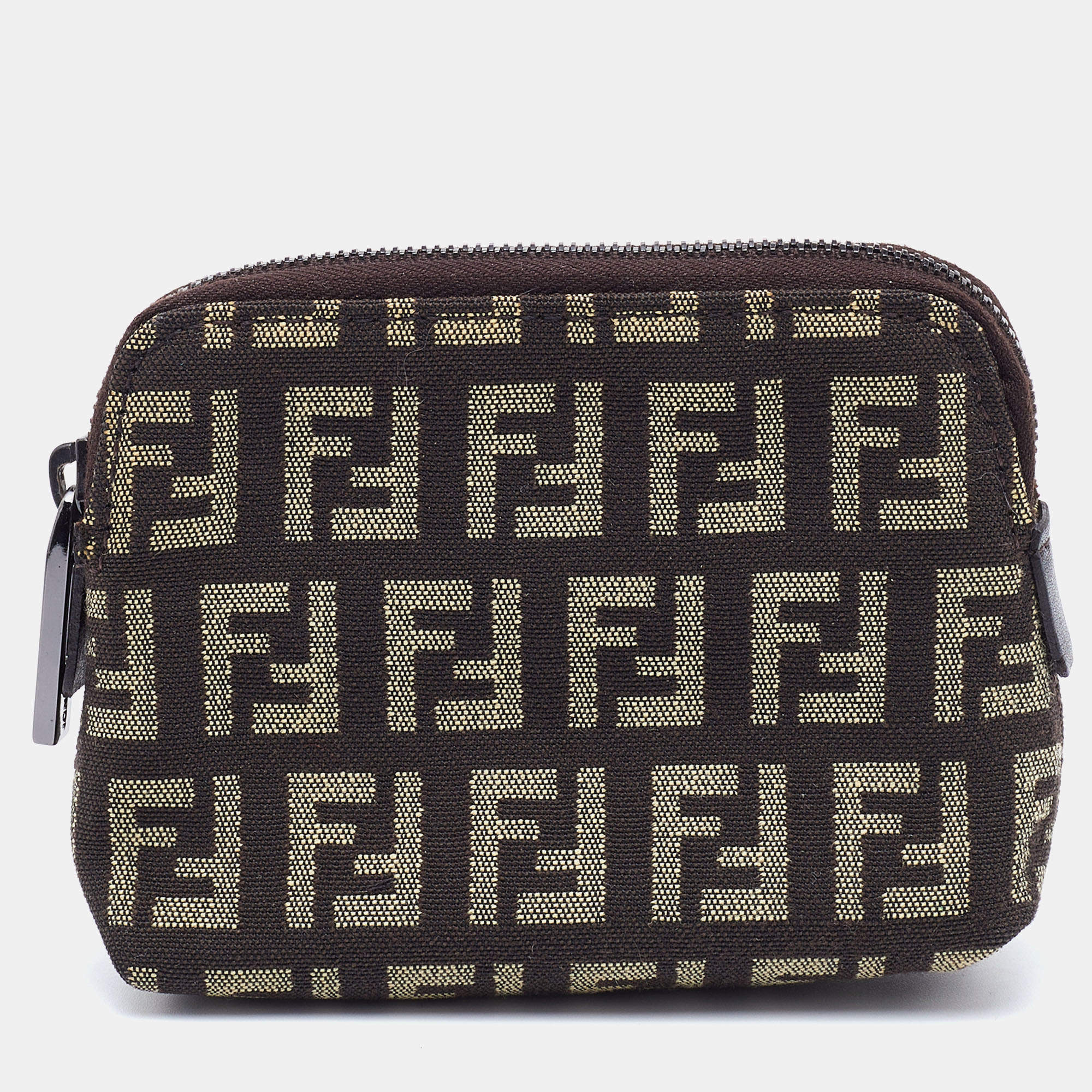 Pre Owned Fendi Beige/Brown Zucchino Canvas Zip Pouch