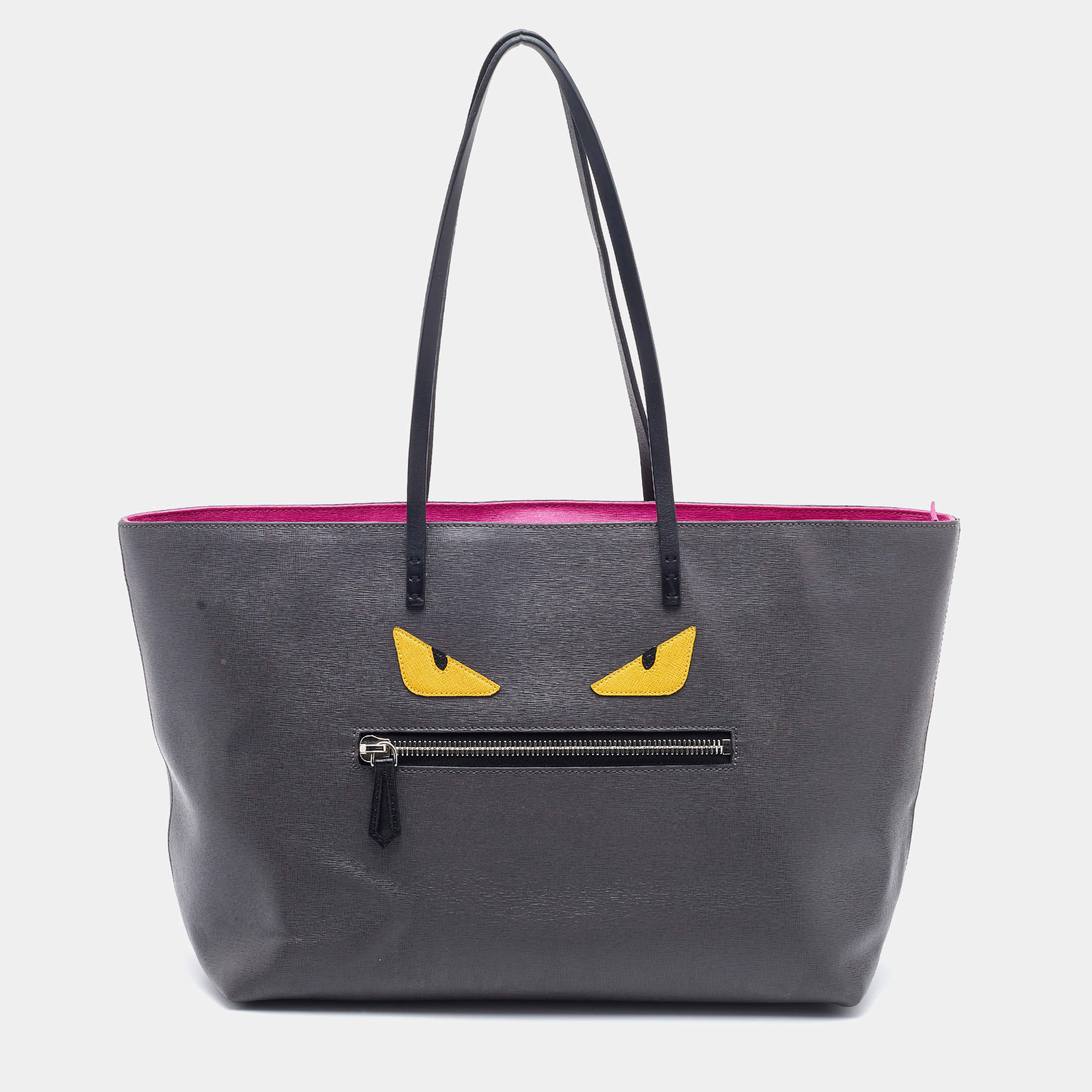 مملوكة مسبقًا Fendi Grey/Fuchsia Leather Monster Roll Tote