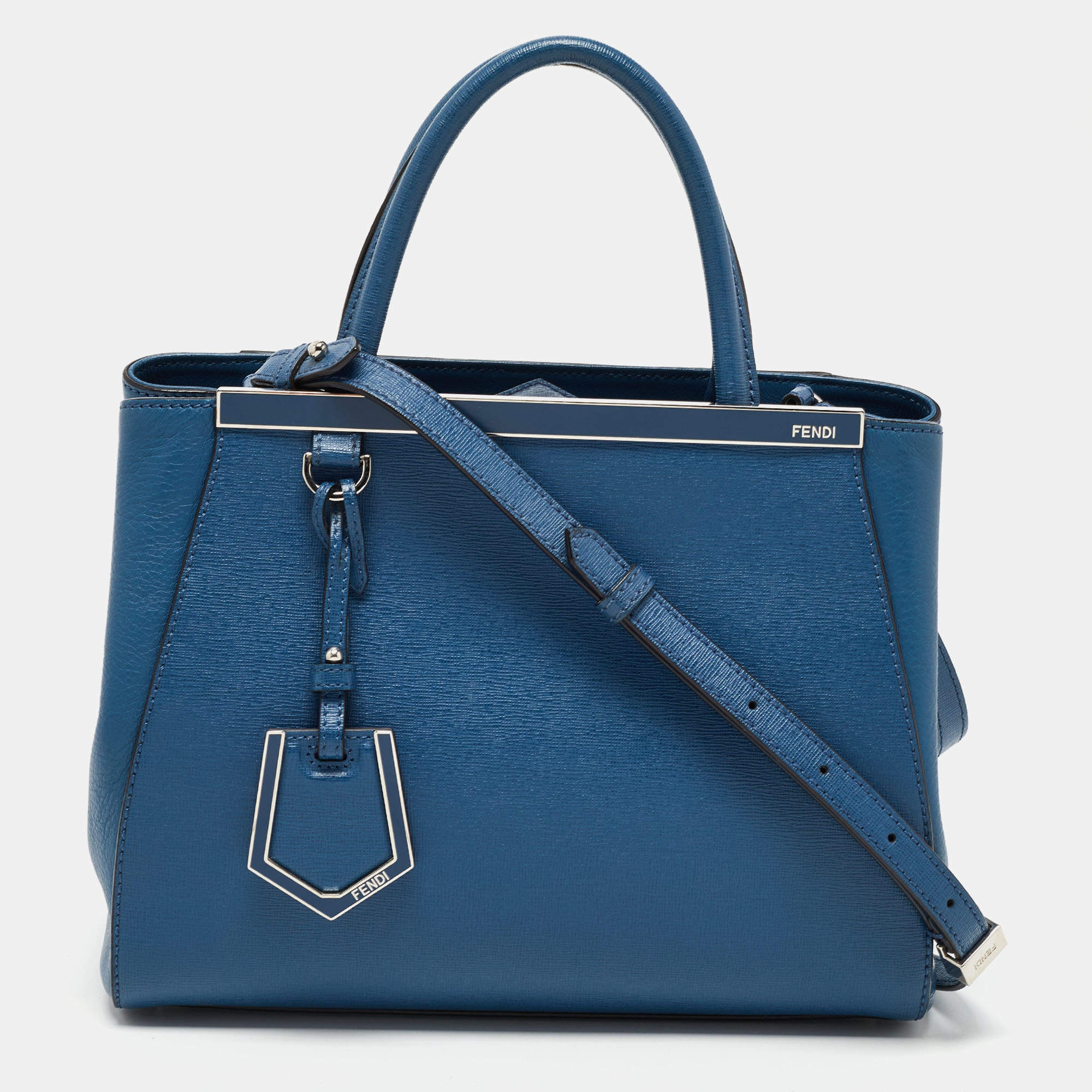Pre Owned Fendi Blue Leather Pettit 2jours Tote