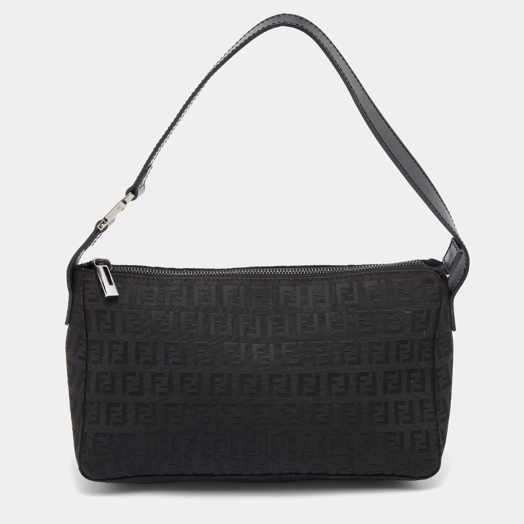 Pre Owned Fendi Black Zucchino Canvas and Leather Small Hobo