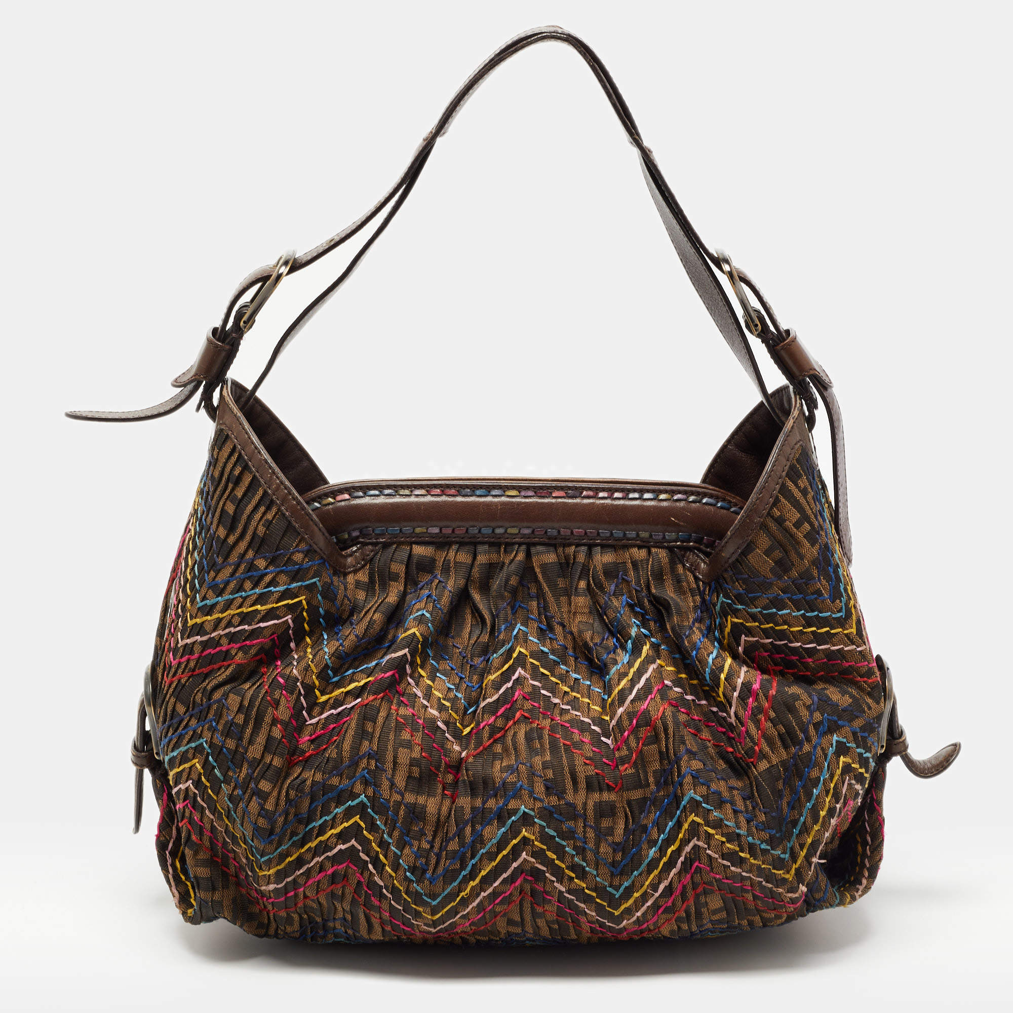 Pre Owned Fendi Tobacco Zucca Stitch Canvas and Leather Doctor B Hobo