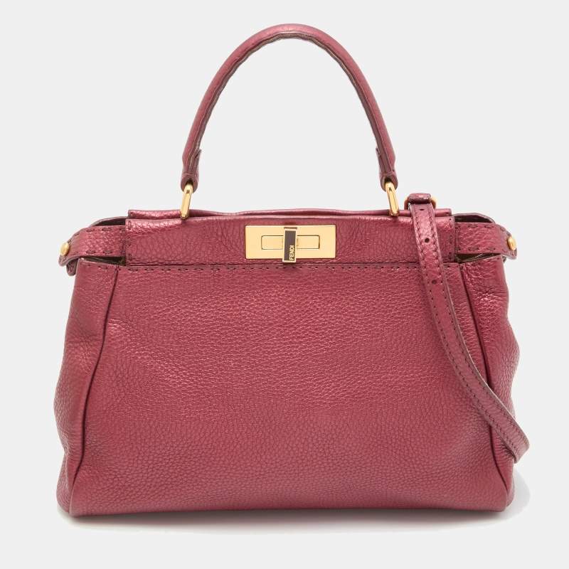 مملوكة مسبقًا Fendi Metallic Red Leather Sellier Medium Peekaboo Top Handle Bag