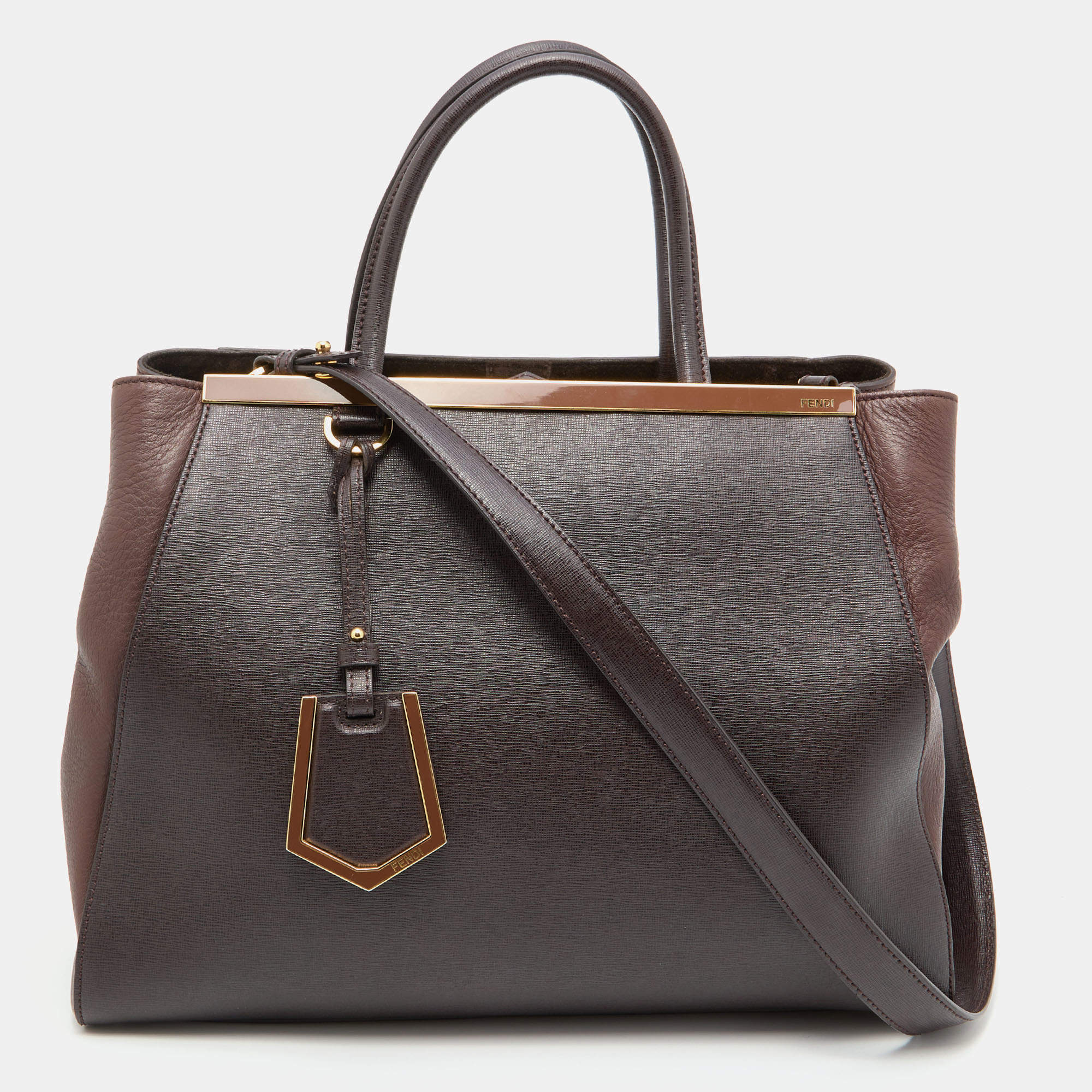 Pre Owned Fendi Burgundy Leather Medium 2Jours Tote