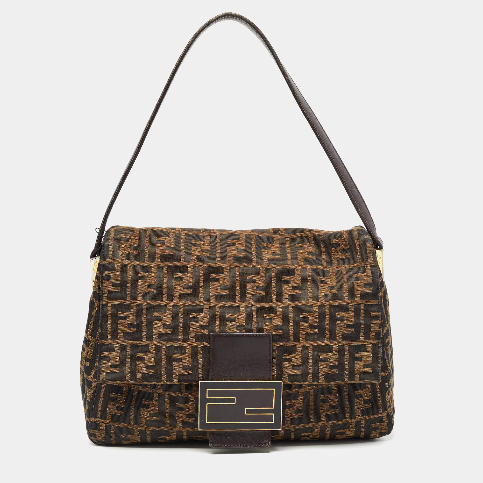 Pre Owned Fendi Tobacco Zucca Canvas and Leather Large Mama Forever Shoulder Bag