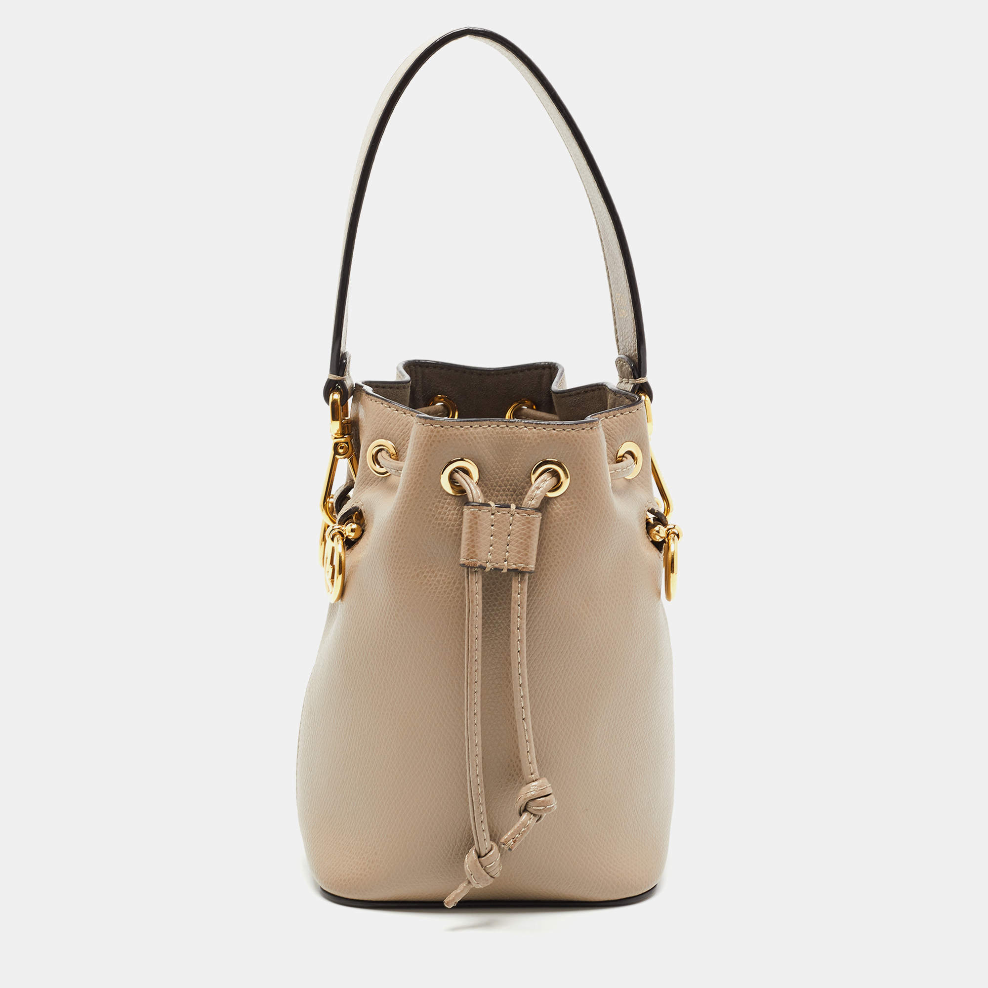 Pre Owned Fendi Beige Leather Mini Mon Tresor Drawstring Bucket Bag