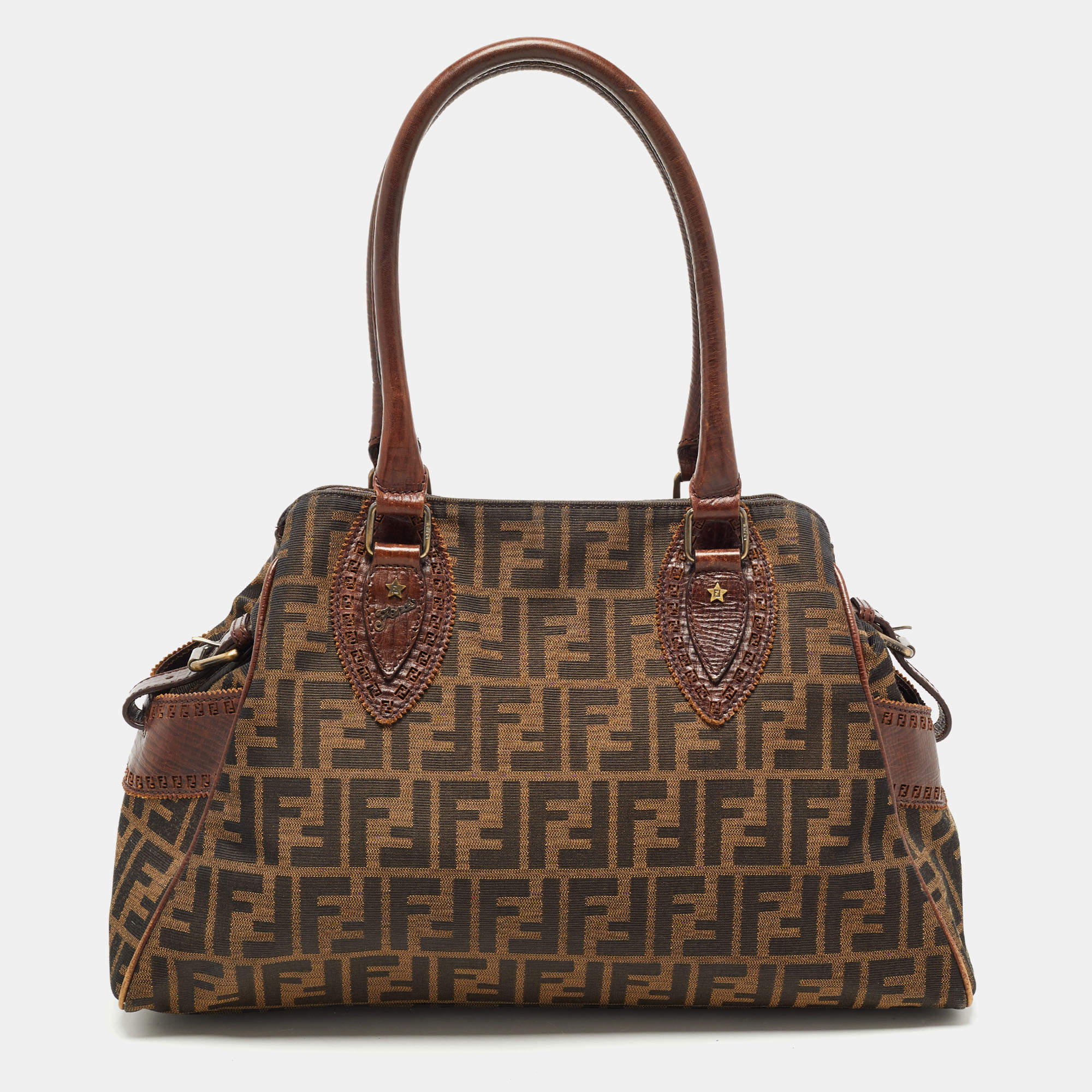 Pre Owned Fendi Tobacco Zucca Canvas and Leather Chef De Jour Tote
