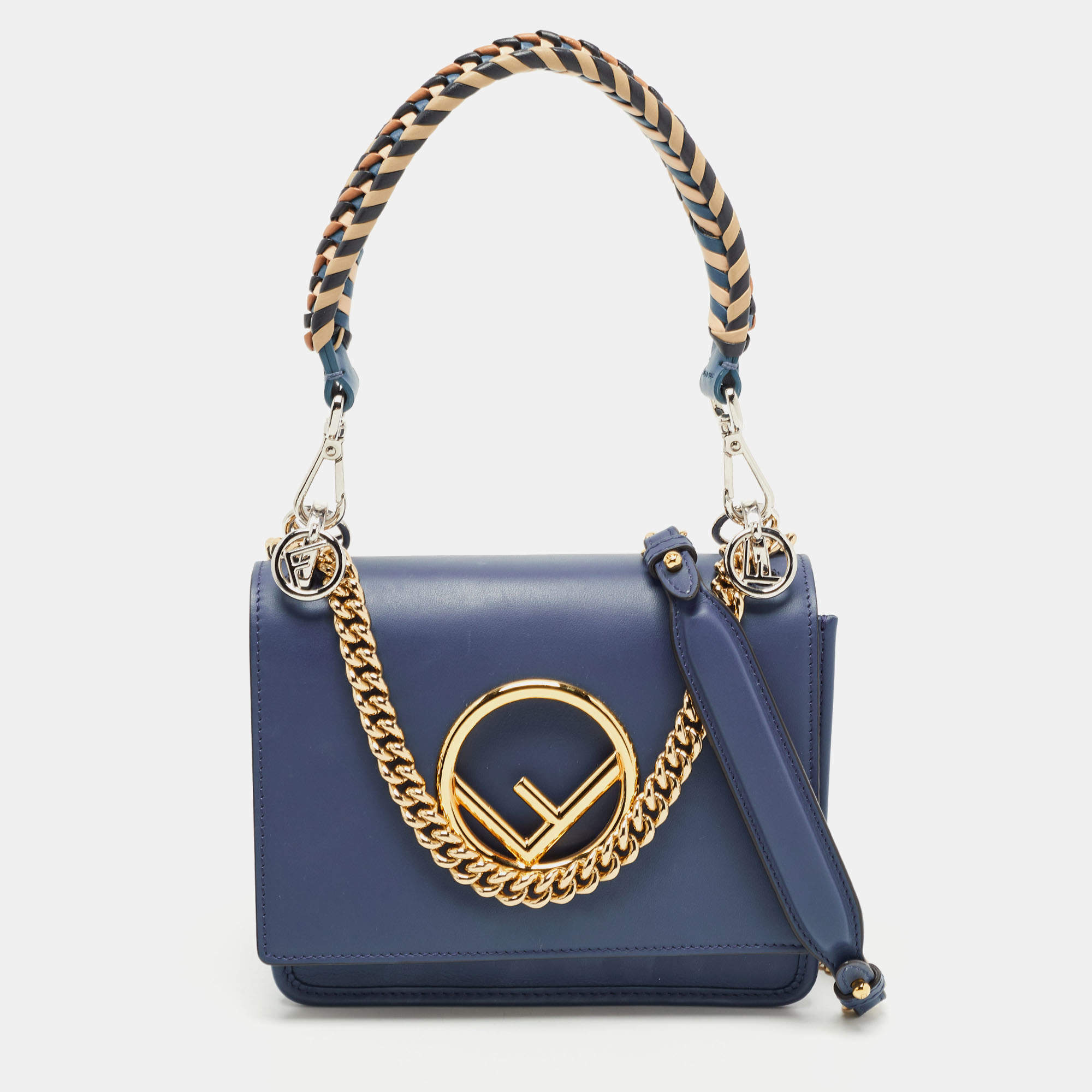 Pre Owned Fendi Blue Leather Small Kan I Flap Shoulder Bag