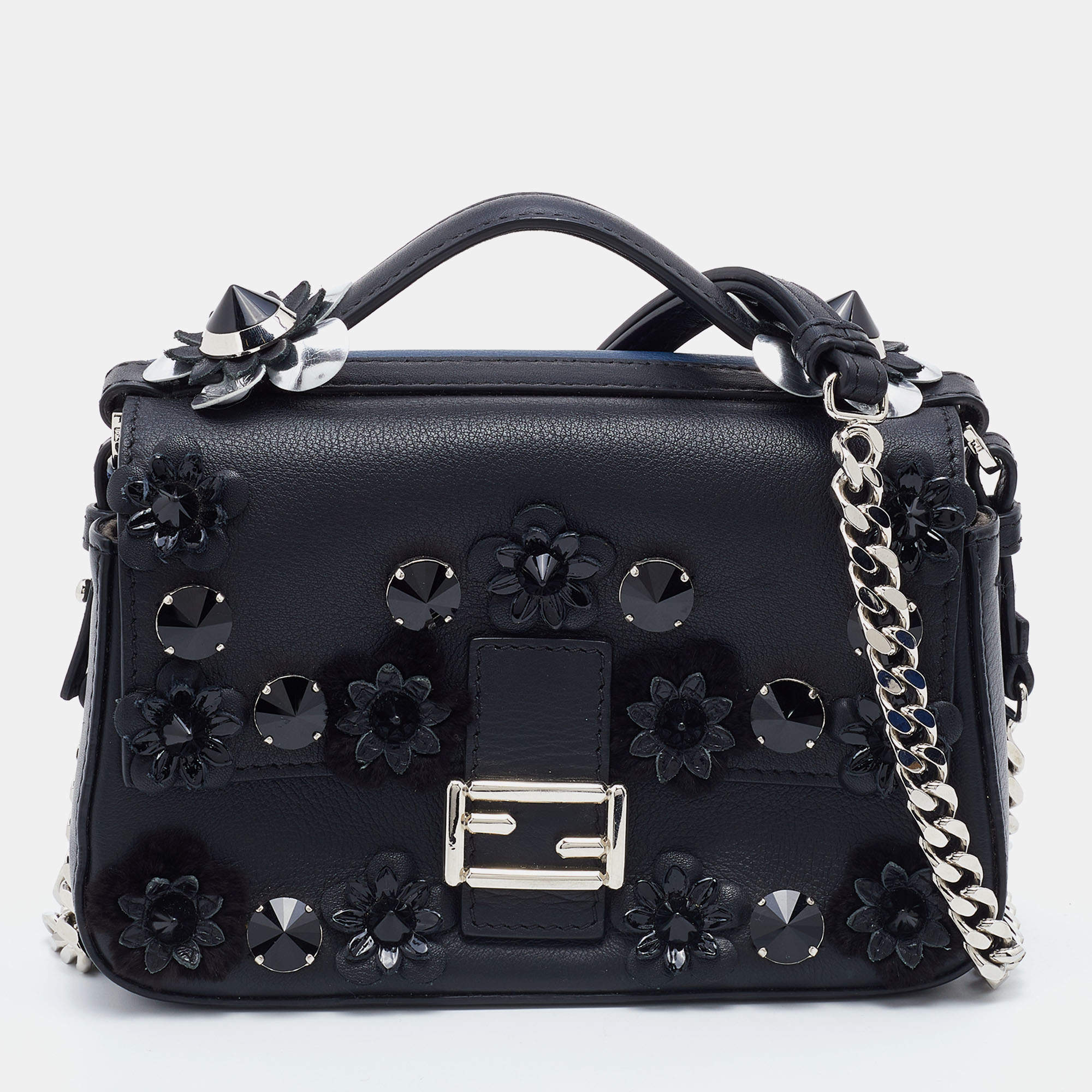 مملوكة مسبقًا Fendi Blue/Black Leather Micro Flowerland Double Baguette Bag