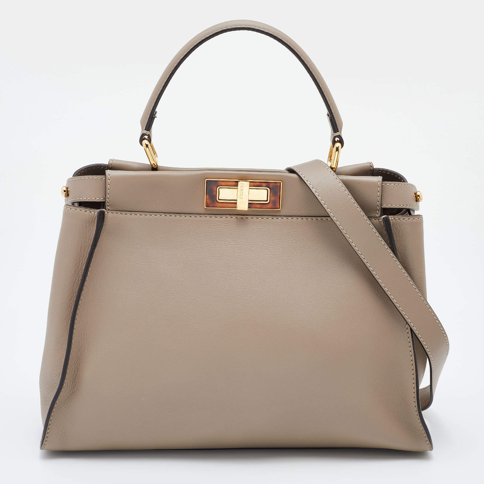 Pre Owned Fendi Beige Leather and Plexiglass Regular Peekaboo Top Handle Bag